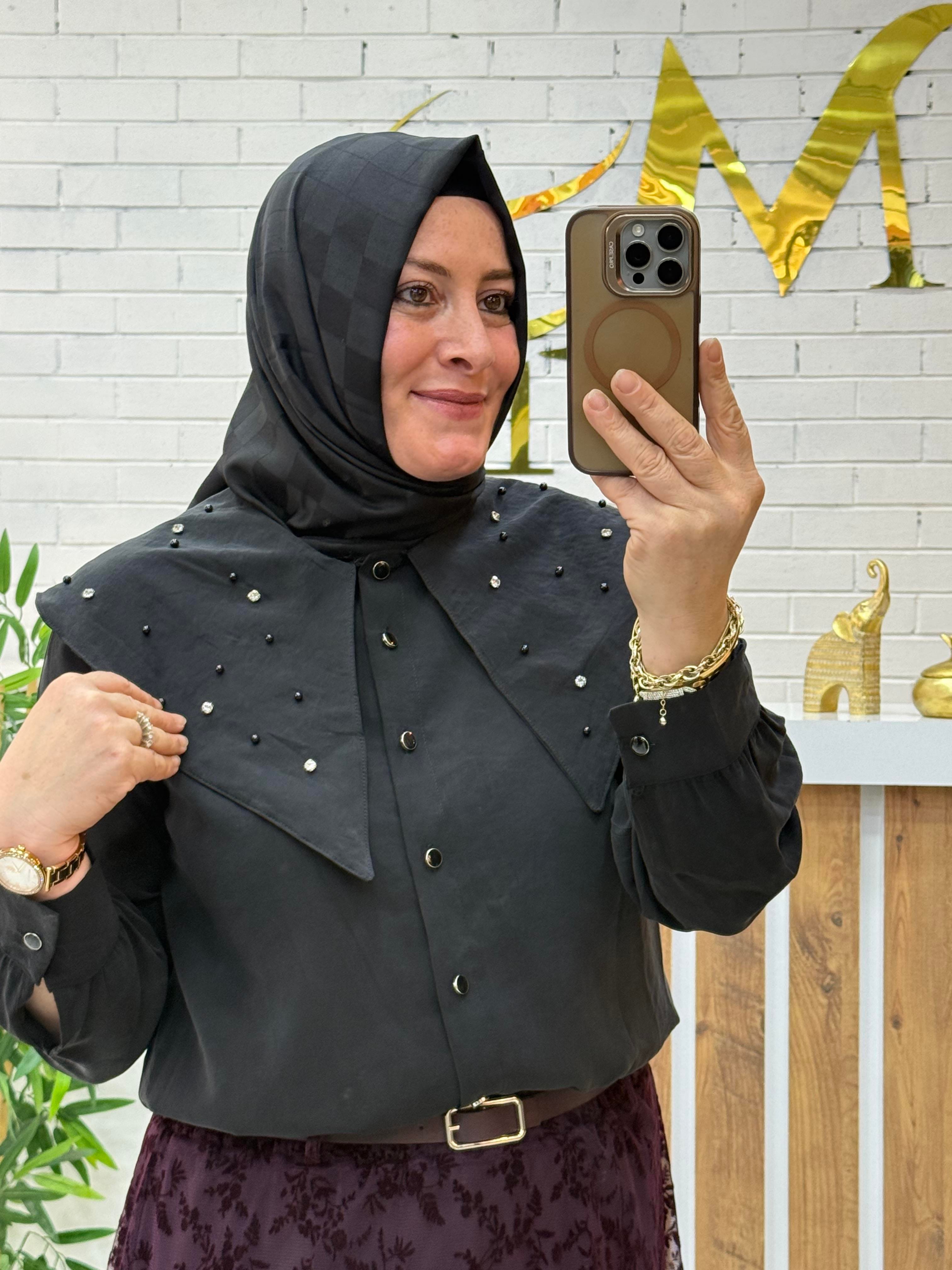 İNCİ ÇAKMA YAKALI KUPRA GÖMLEK