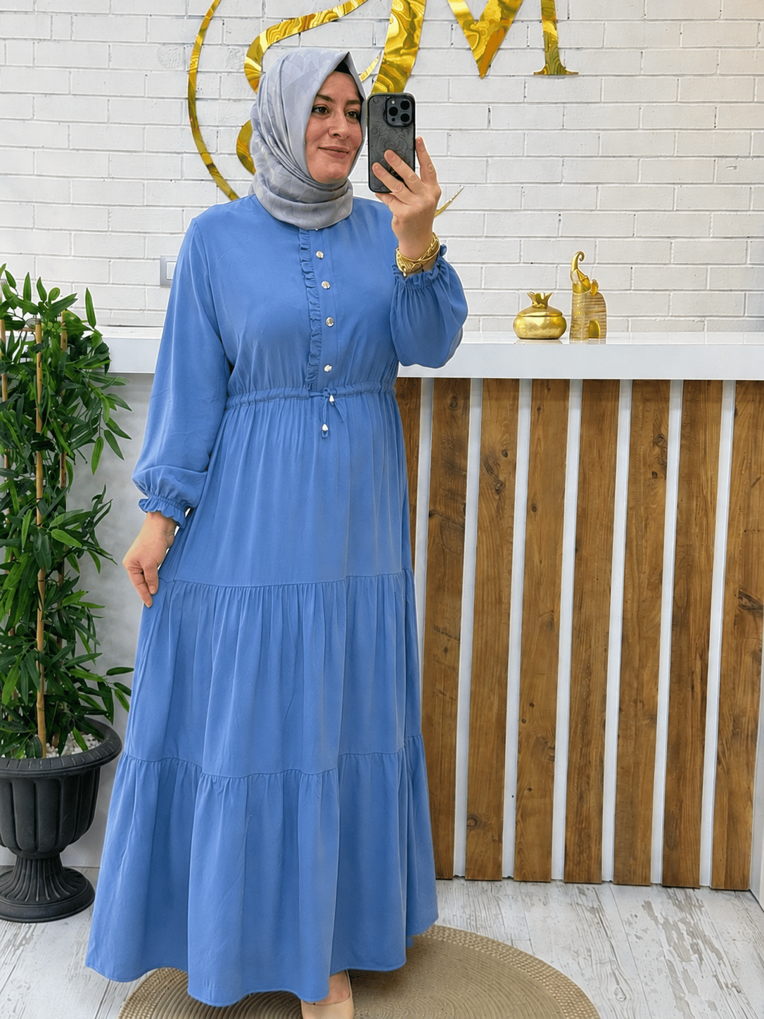 KAT KAT PAMUKLU VİSKON ELBİSE