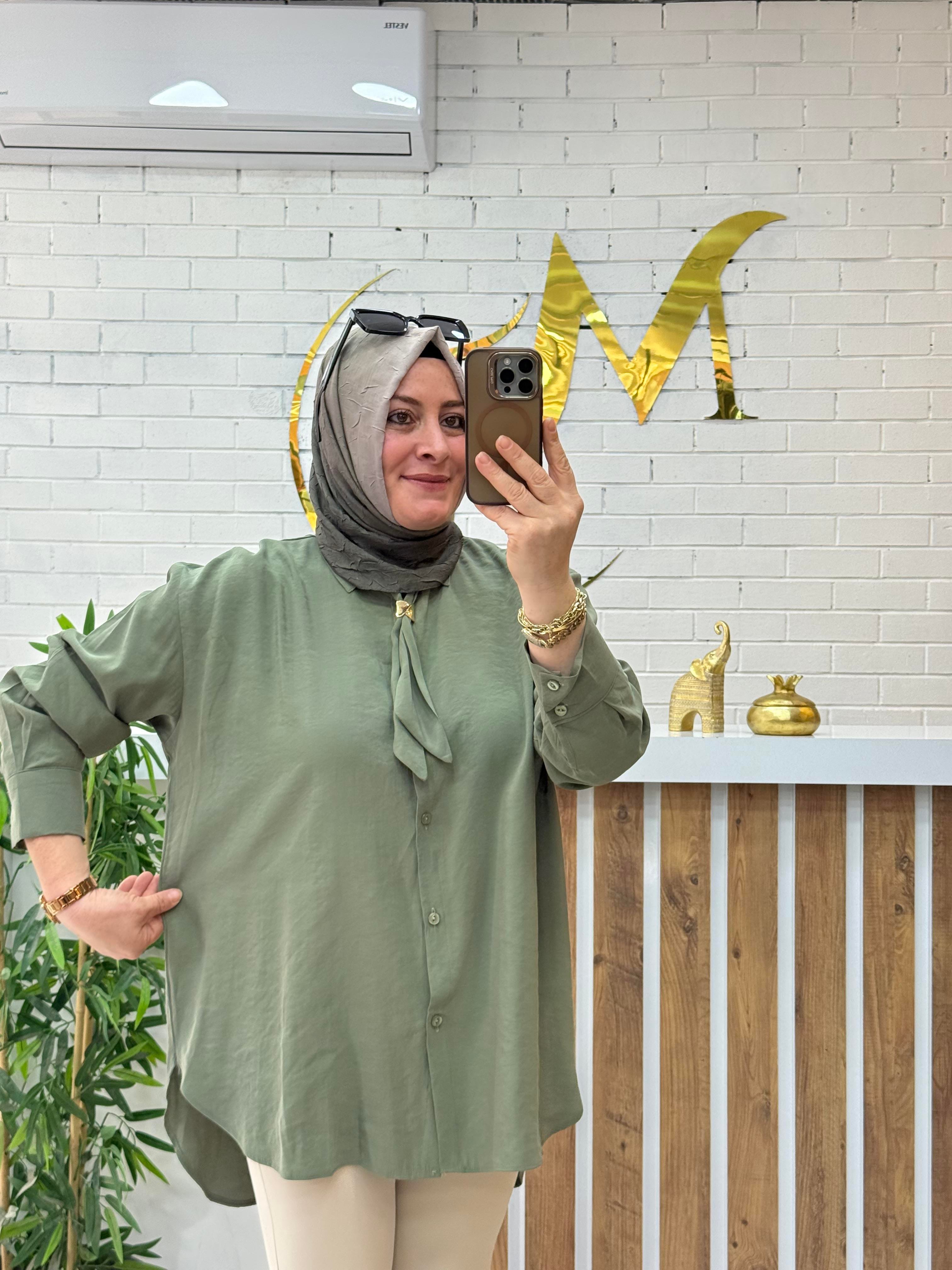 SEYYAR FULARLI TENSEL KUPRA GÖMLEK