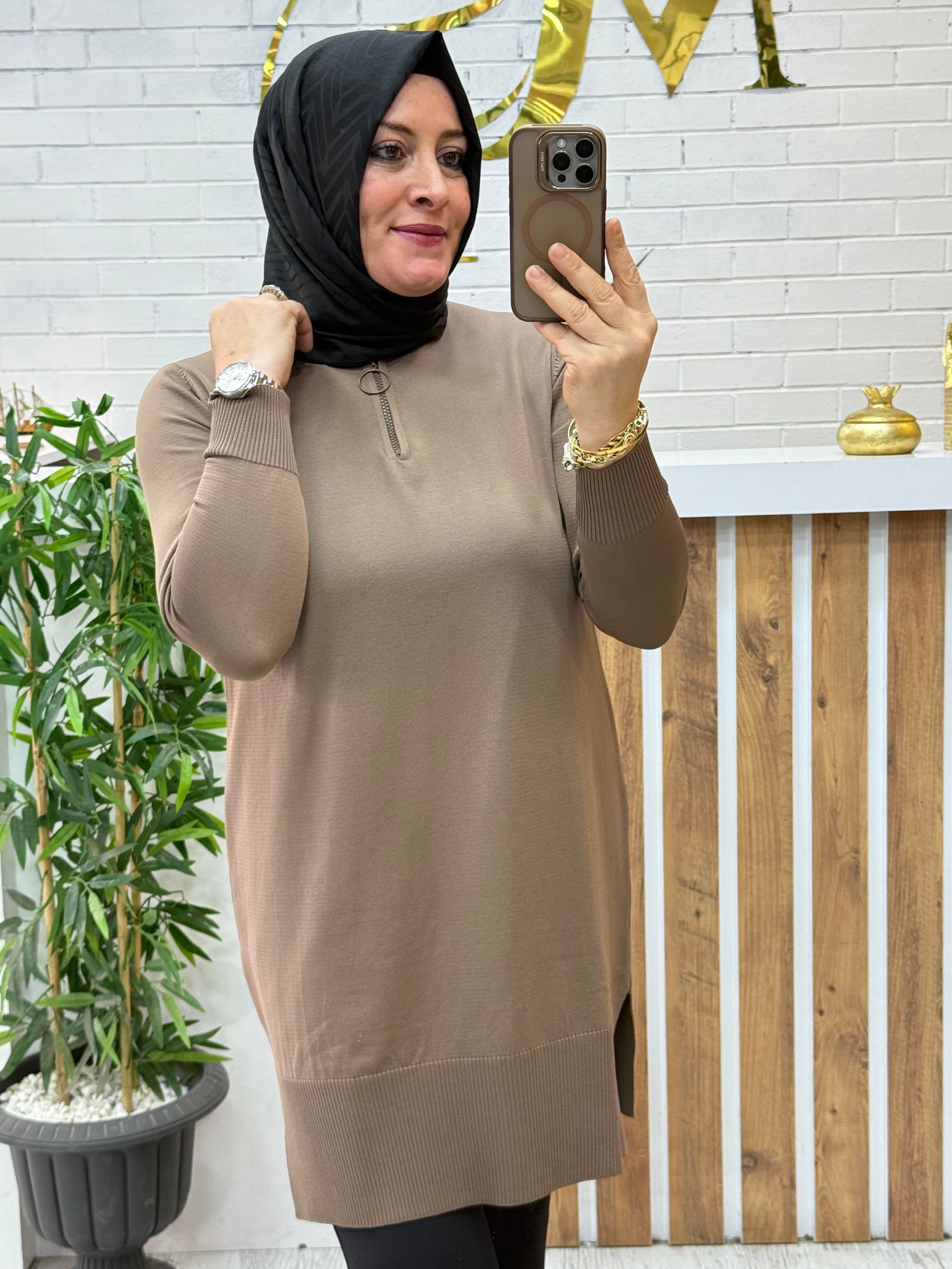 YAKASI FERMUARLI MERSERİZE TUNİK