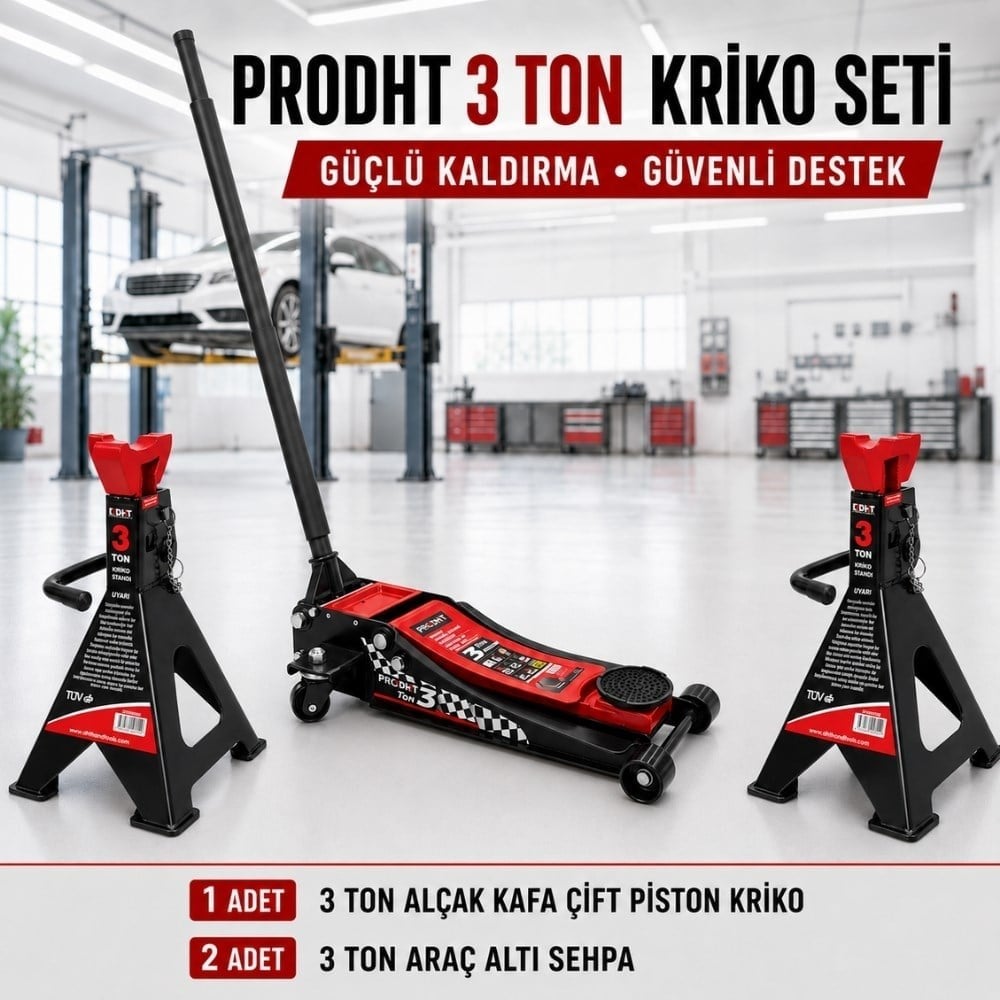 PRODHT 3 Ton Alçak Kriko Ve Araç Altı Sehpa Seti