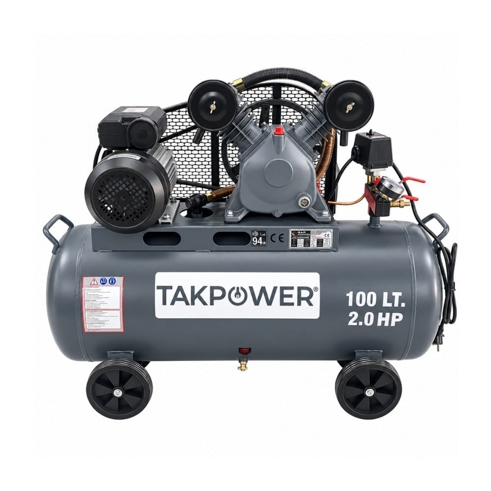 TAKPOWER 100 LT Hava Kompresörü V Kafa Çift Piston 8 Bar 220V
