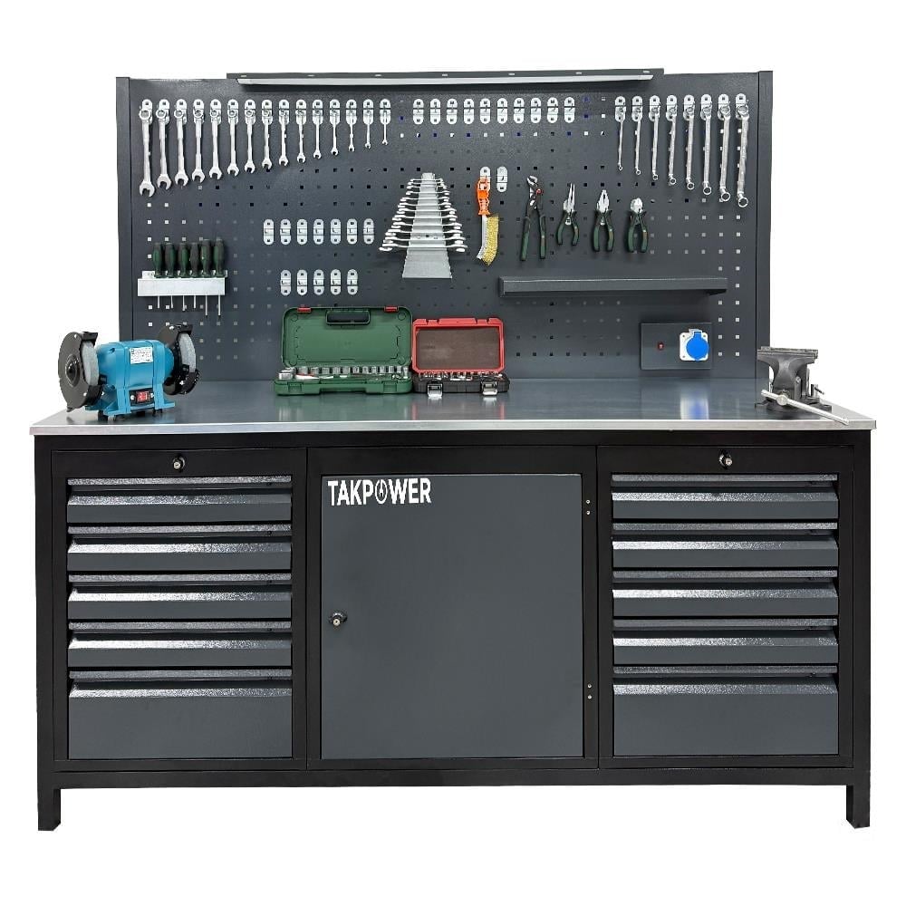 TAKPOWER 2 Metre Dolu Takım Tezgahı 10 Çekmeceli 1 Dolaplı Pro