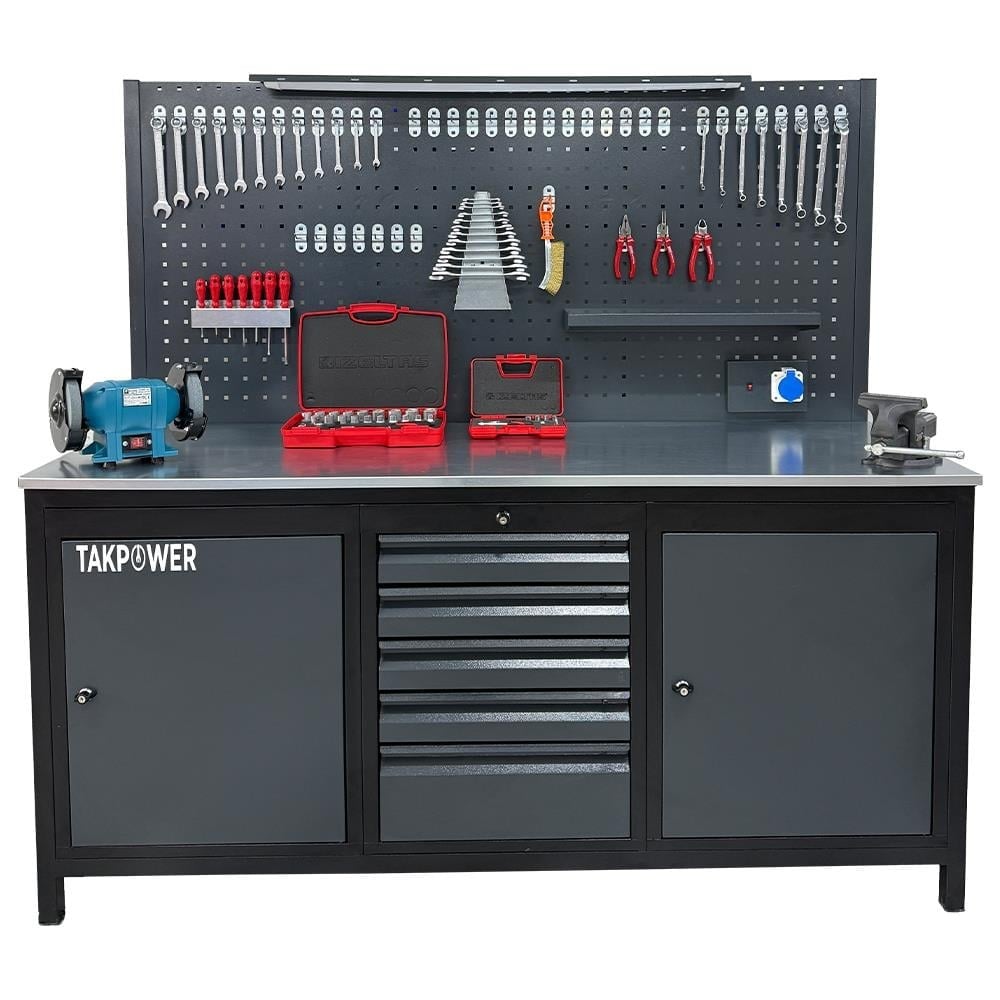 TAKPOWER 2 Metre Dolu Takım Tezgahı 5 Çekmeceli 2 Dolaplı Premium
