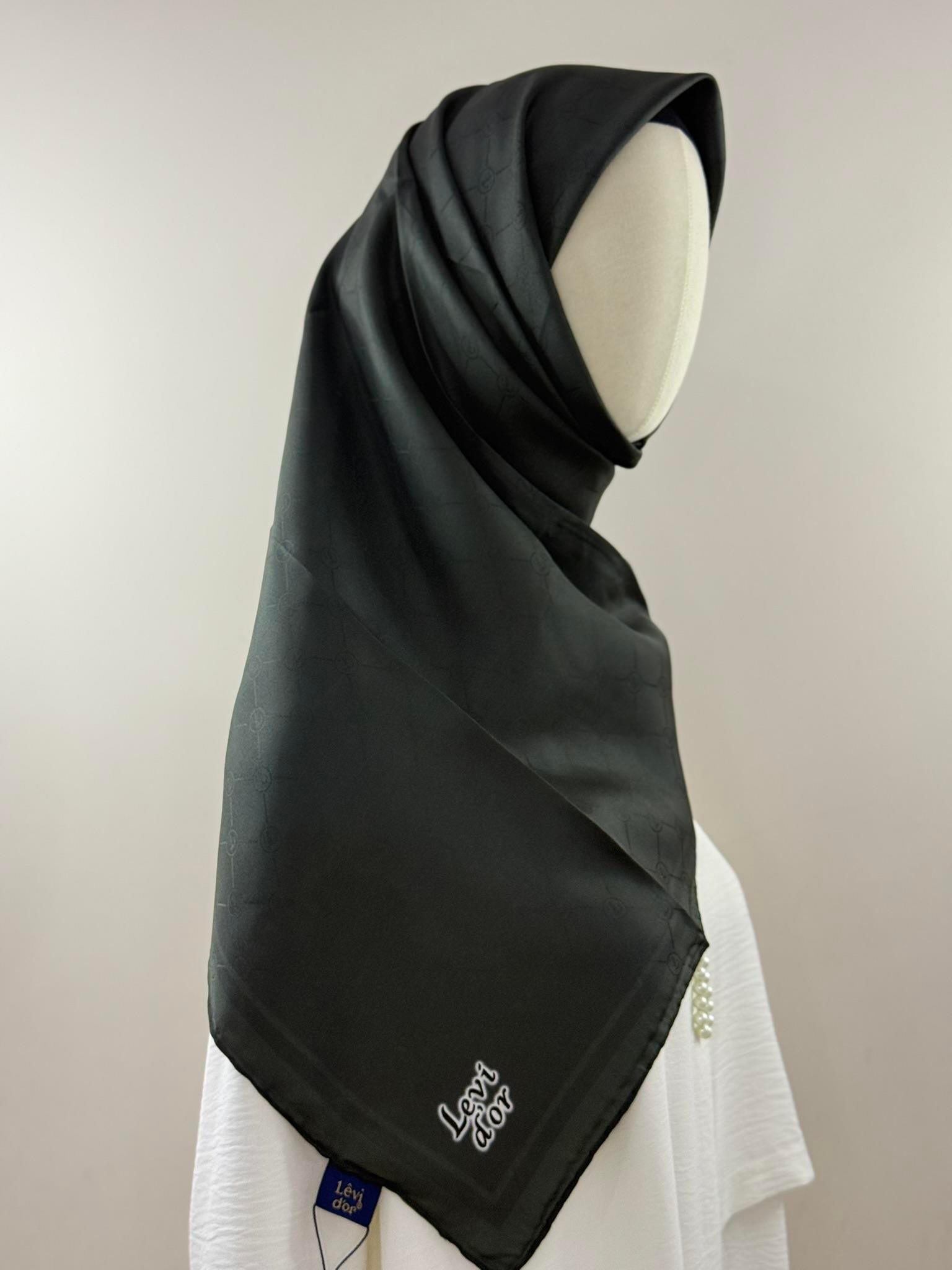 Levidor | Antrasit Yeşil Monogram Twill İpek Eşarp