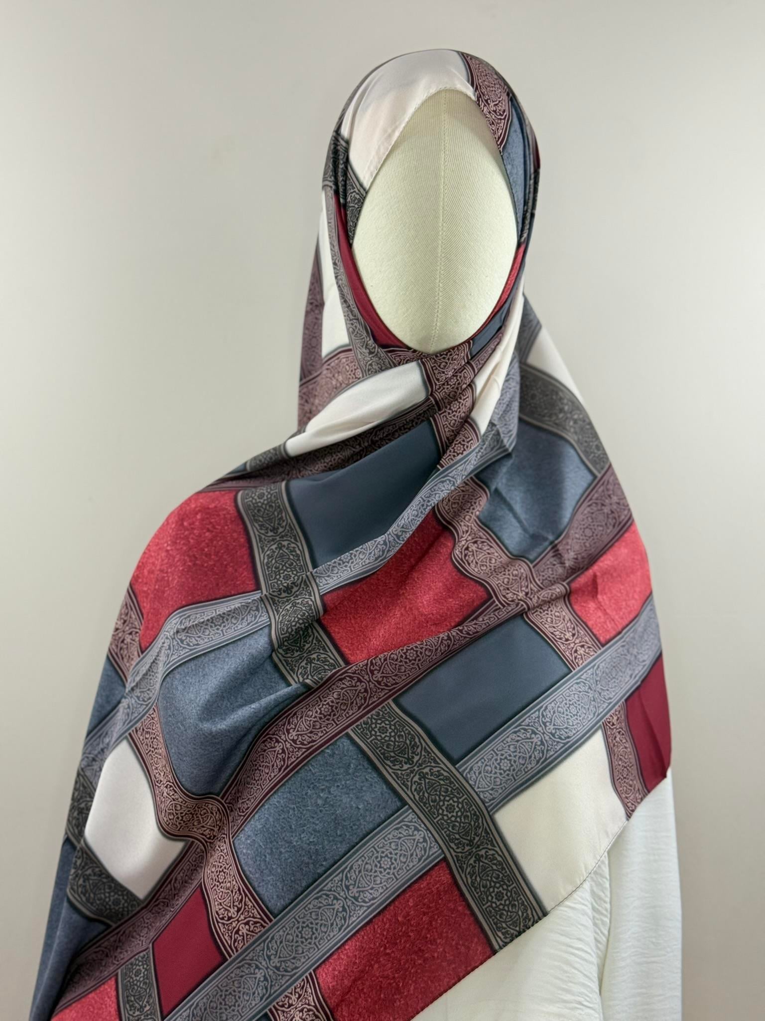 Levidor | Bordo Lacivert Geometrik Desenli Şal