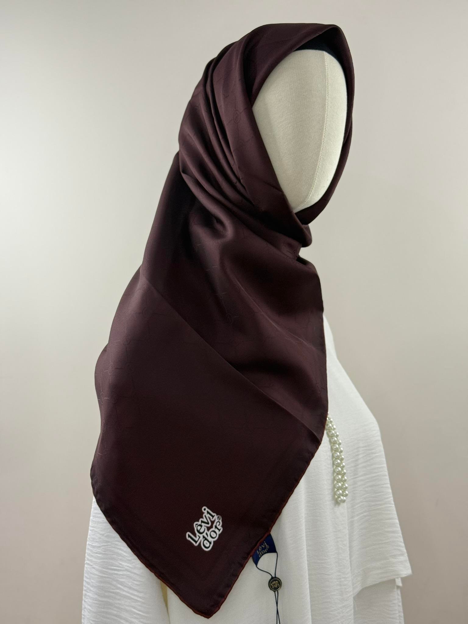 Levidor | Bordo Monogram Twill İpek Eşarp