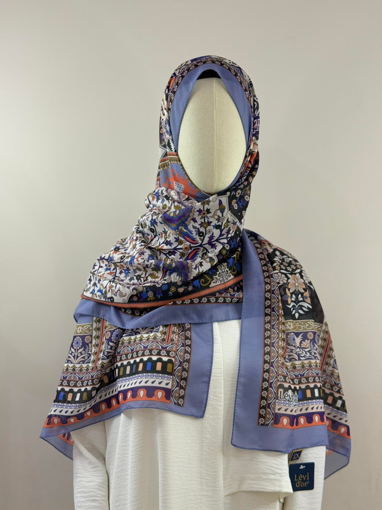 Levidor | Etnik Desenli Şal - Lila Mavi