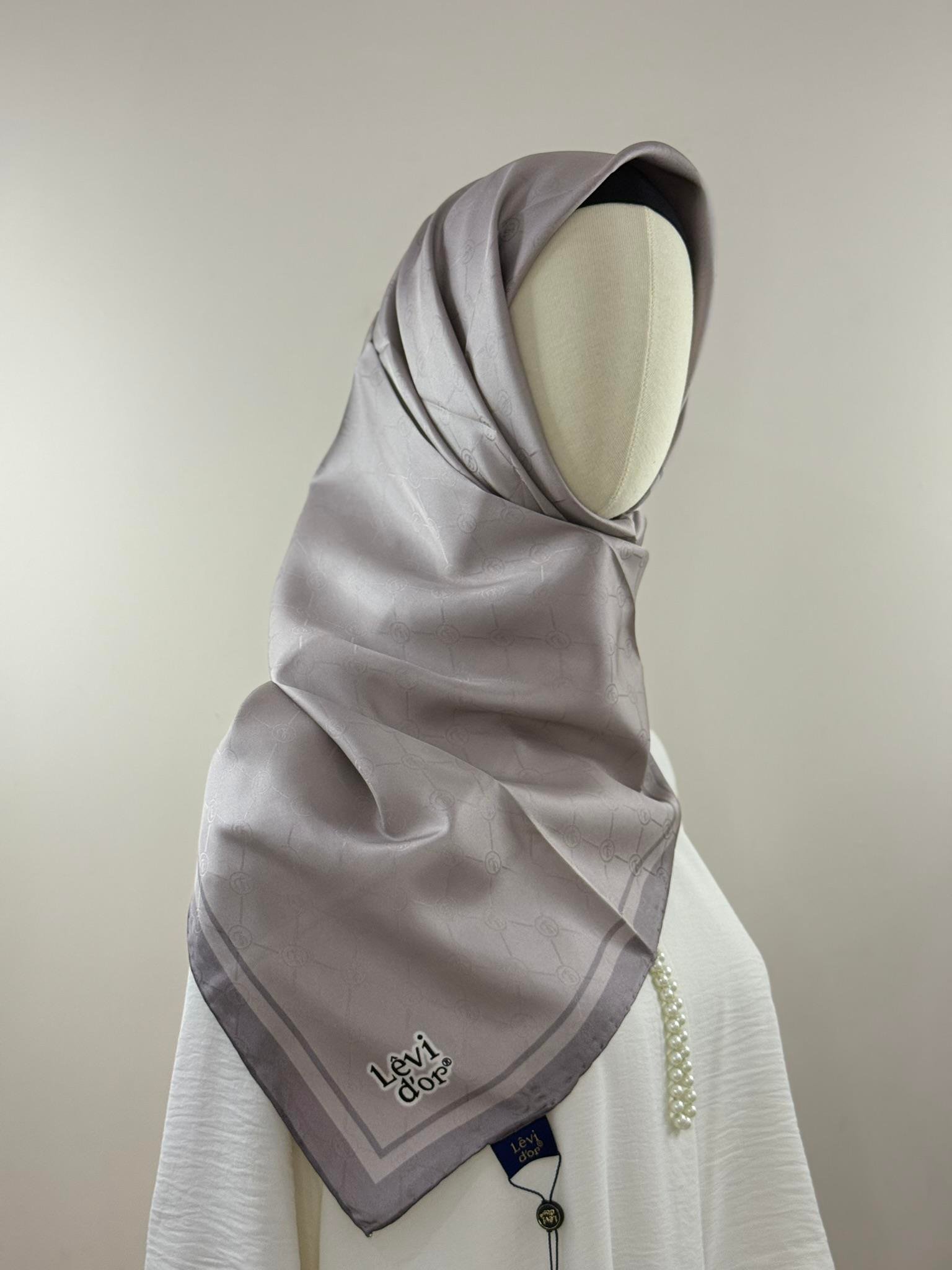 Levidor | Gri-Lila Monogram Twill İpek Eşarp