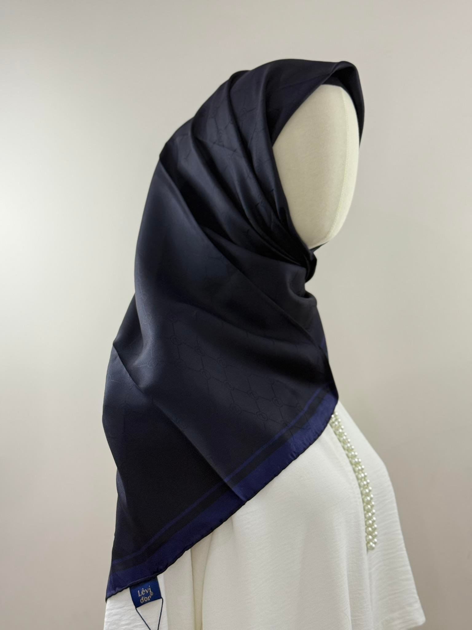 Levidor | Lacivert Monogram Twill İpek Eşarp