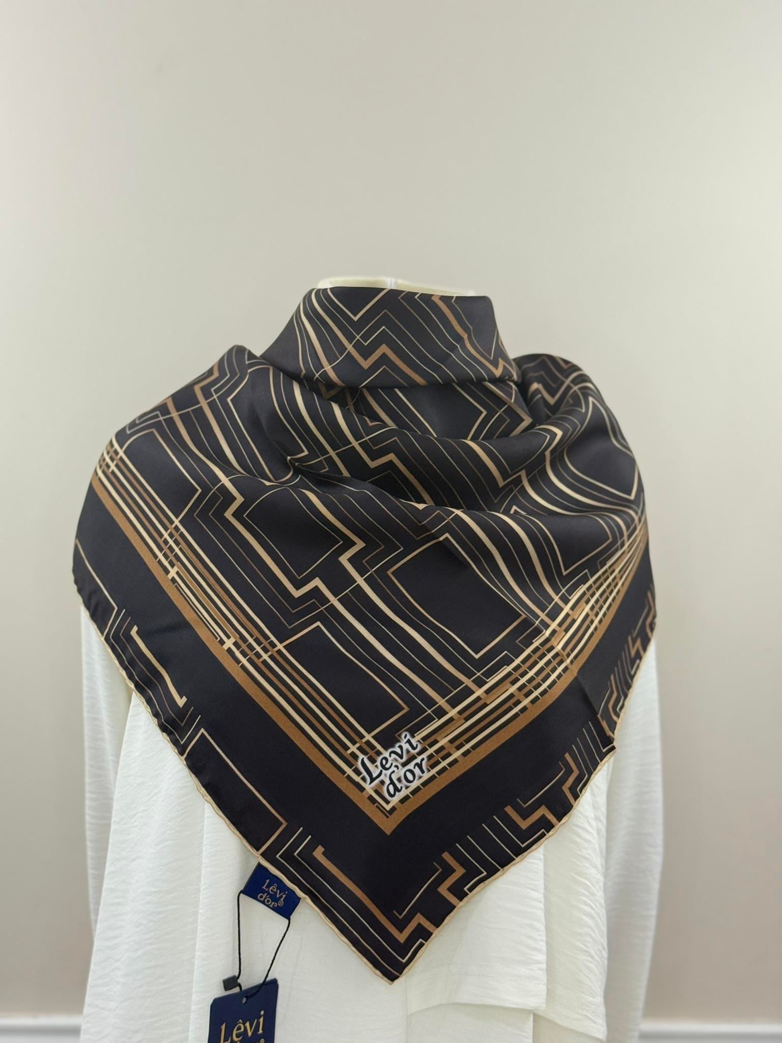 Levidor | Siyah Küp Desen Twill İpek Eşarp