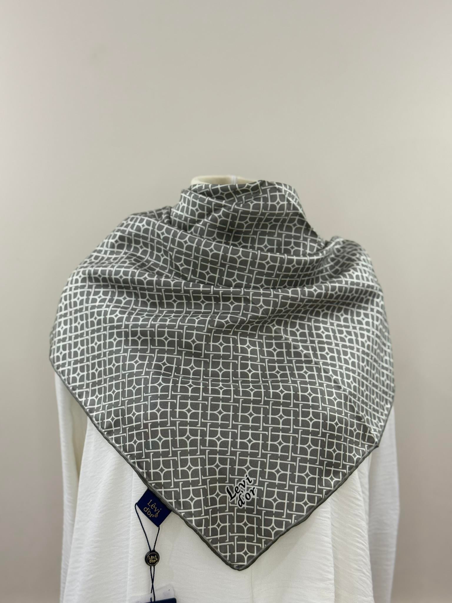 Levidor | Zeytin Yeşili Zen Geometri Twill İpek Eşarp