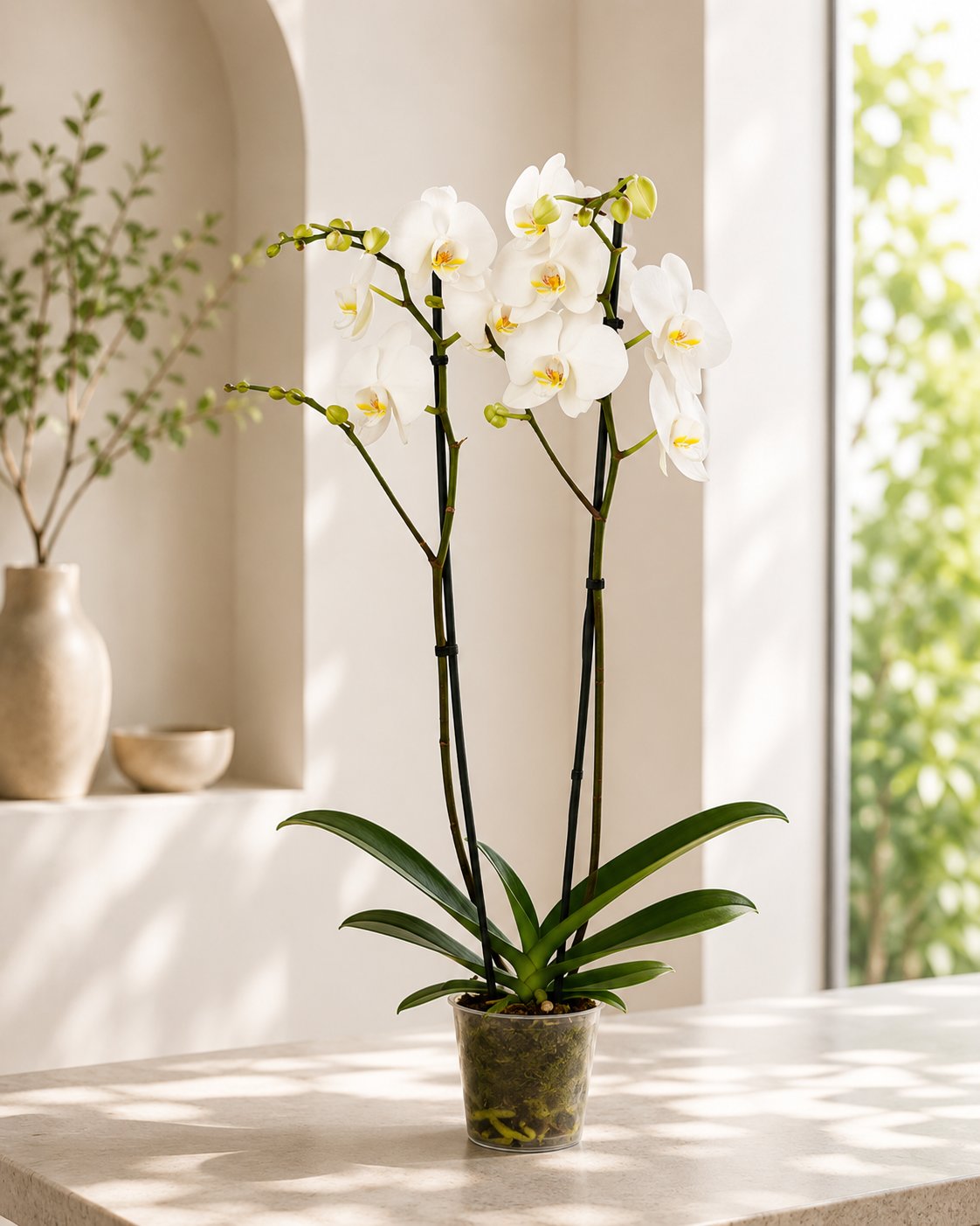 Beyaz Phalaenopsis Orkide – Çift Dal