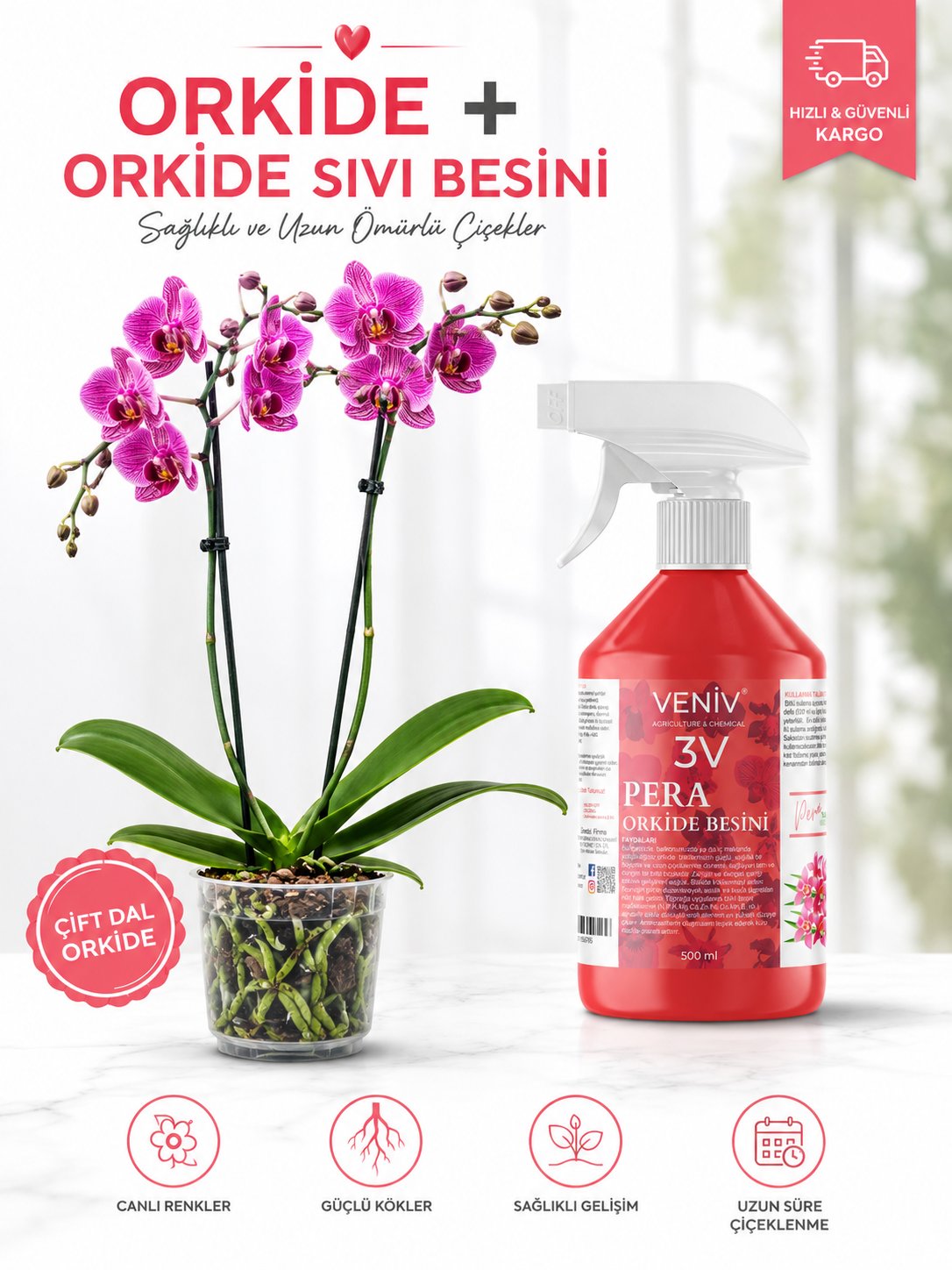 Çift Dal Orta Boy Orkide – Orkide Besini 500ml
