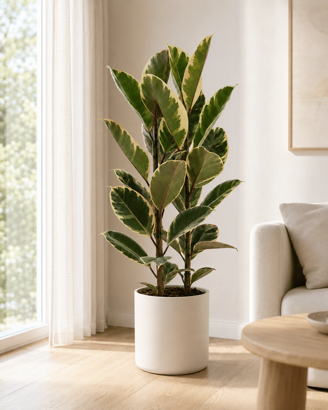 Kauçuk Bitkisi Tineke – Ficus Elastica – Çift Gövde, 21 cm Saksı