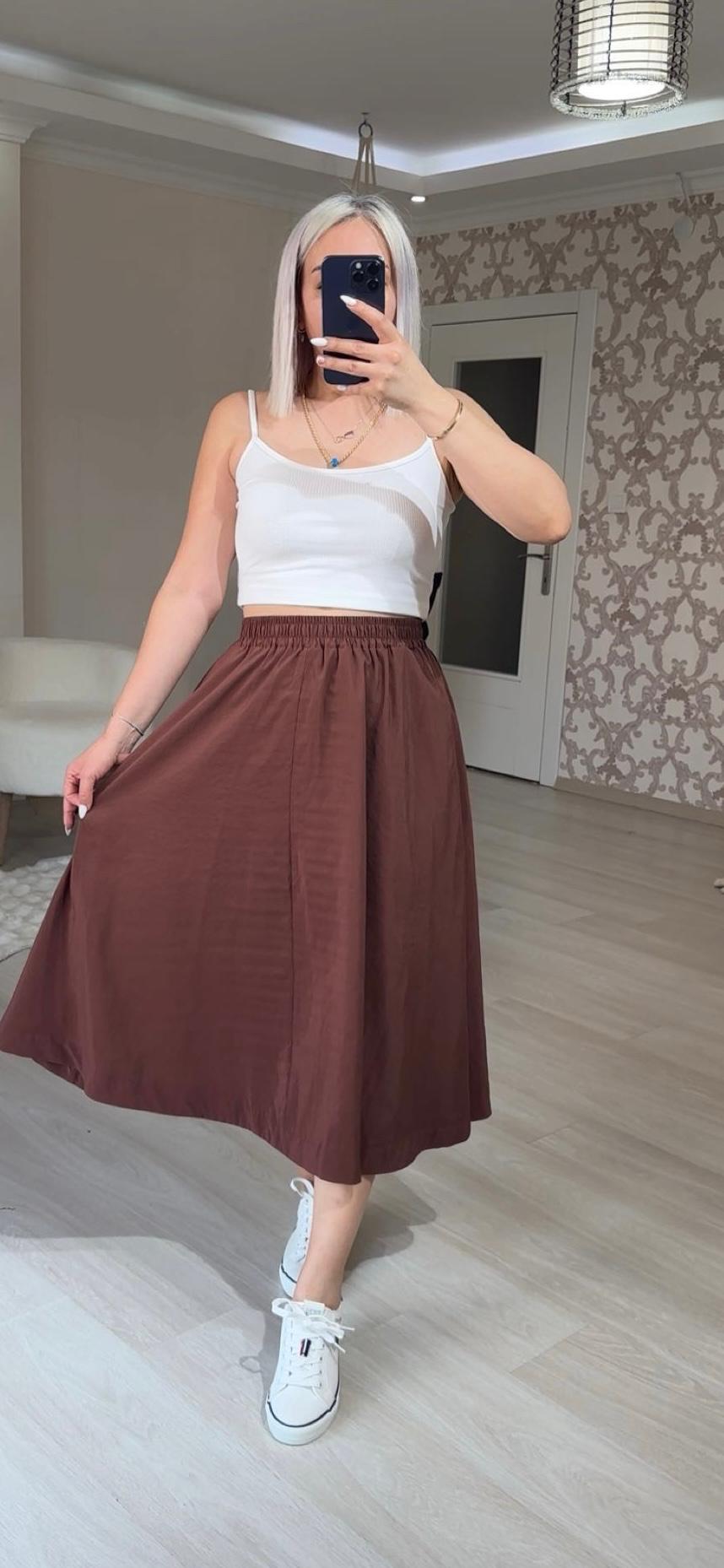 BELİ LASTİKLİ MİDİ ETEK