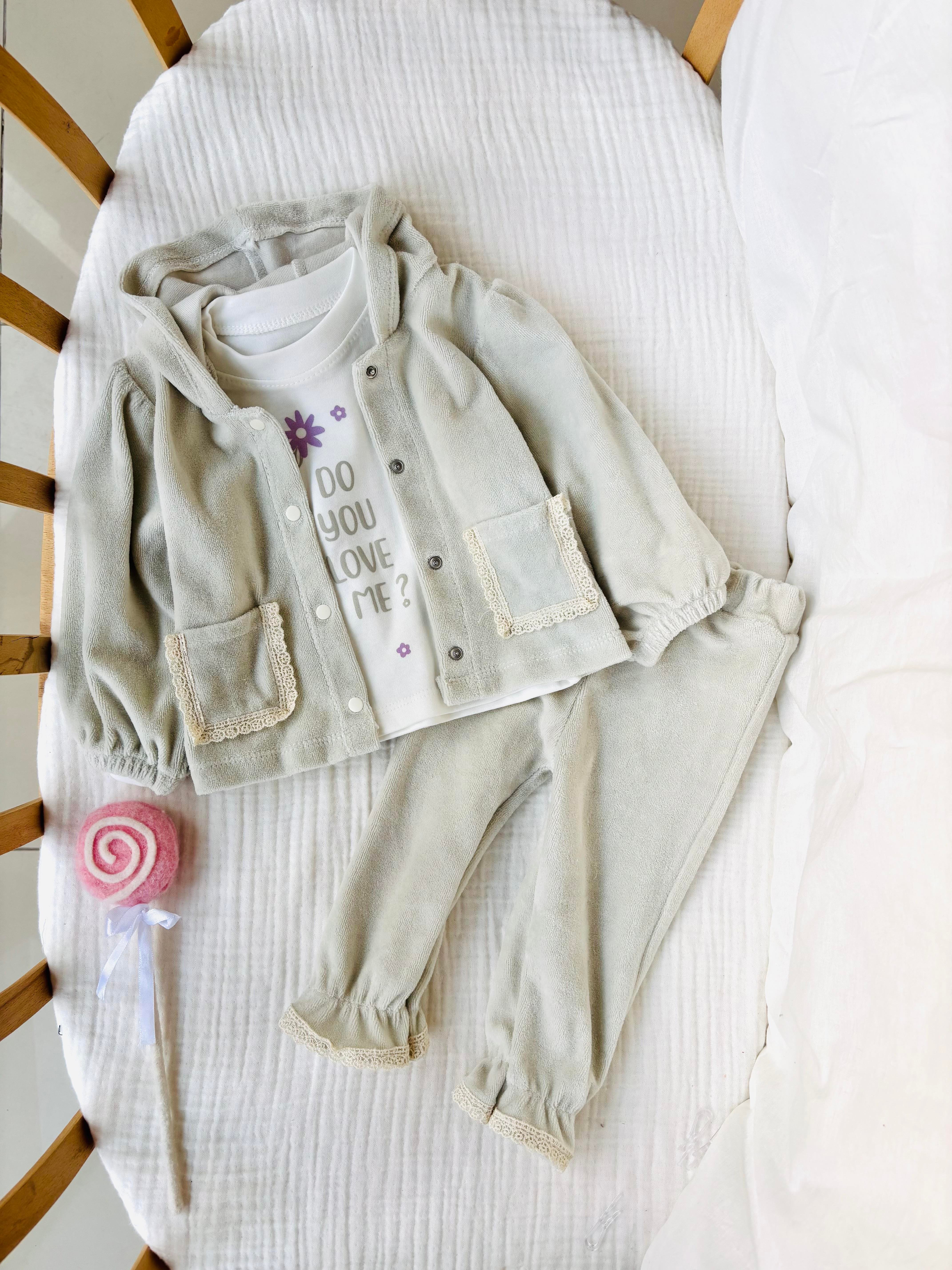 Blair 3 Parça Kadife Takım - Gri