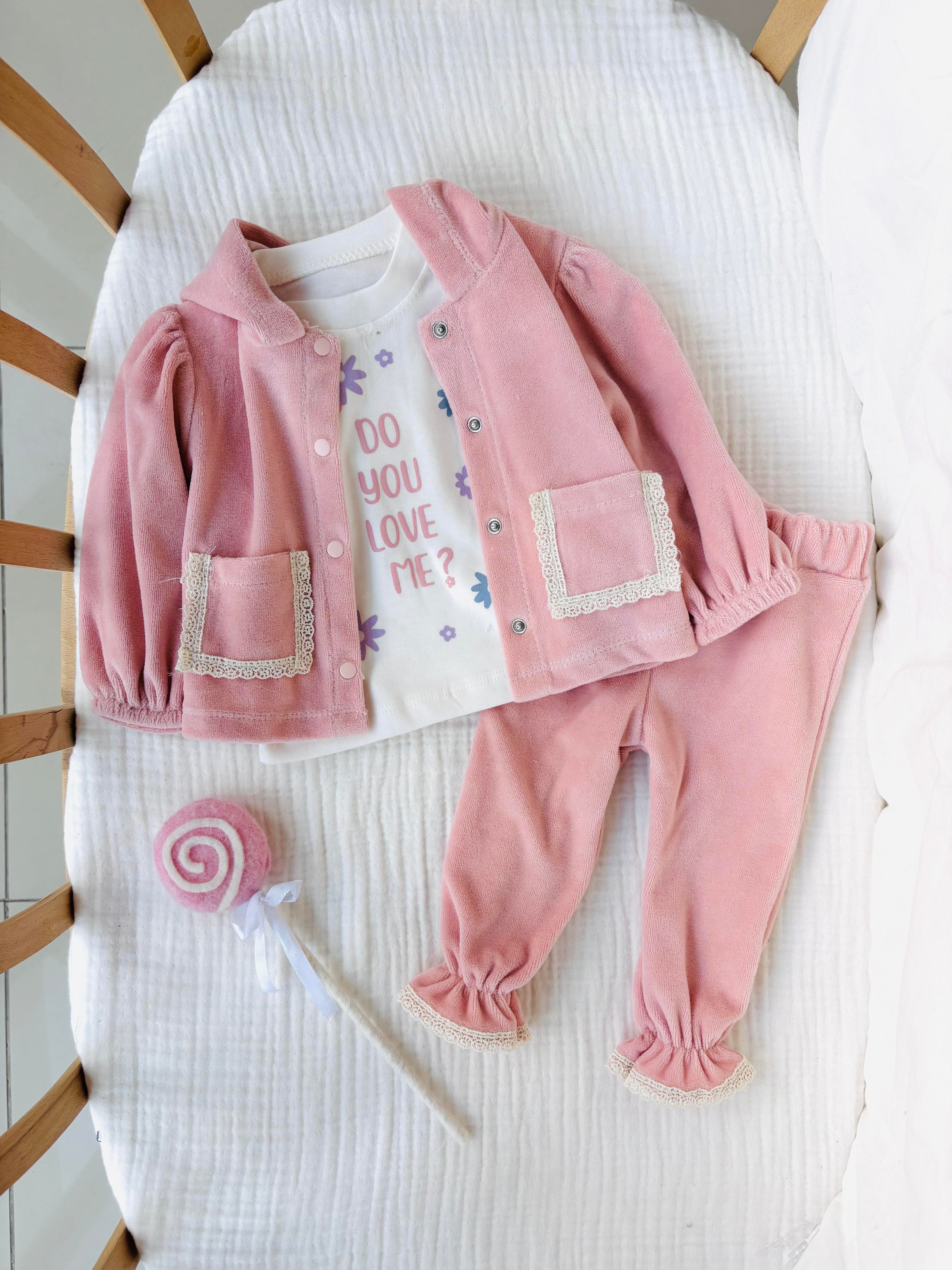 Blair 3 Parça Kadife Takım - Pembe