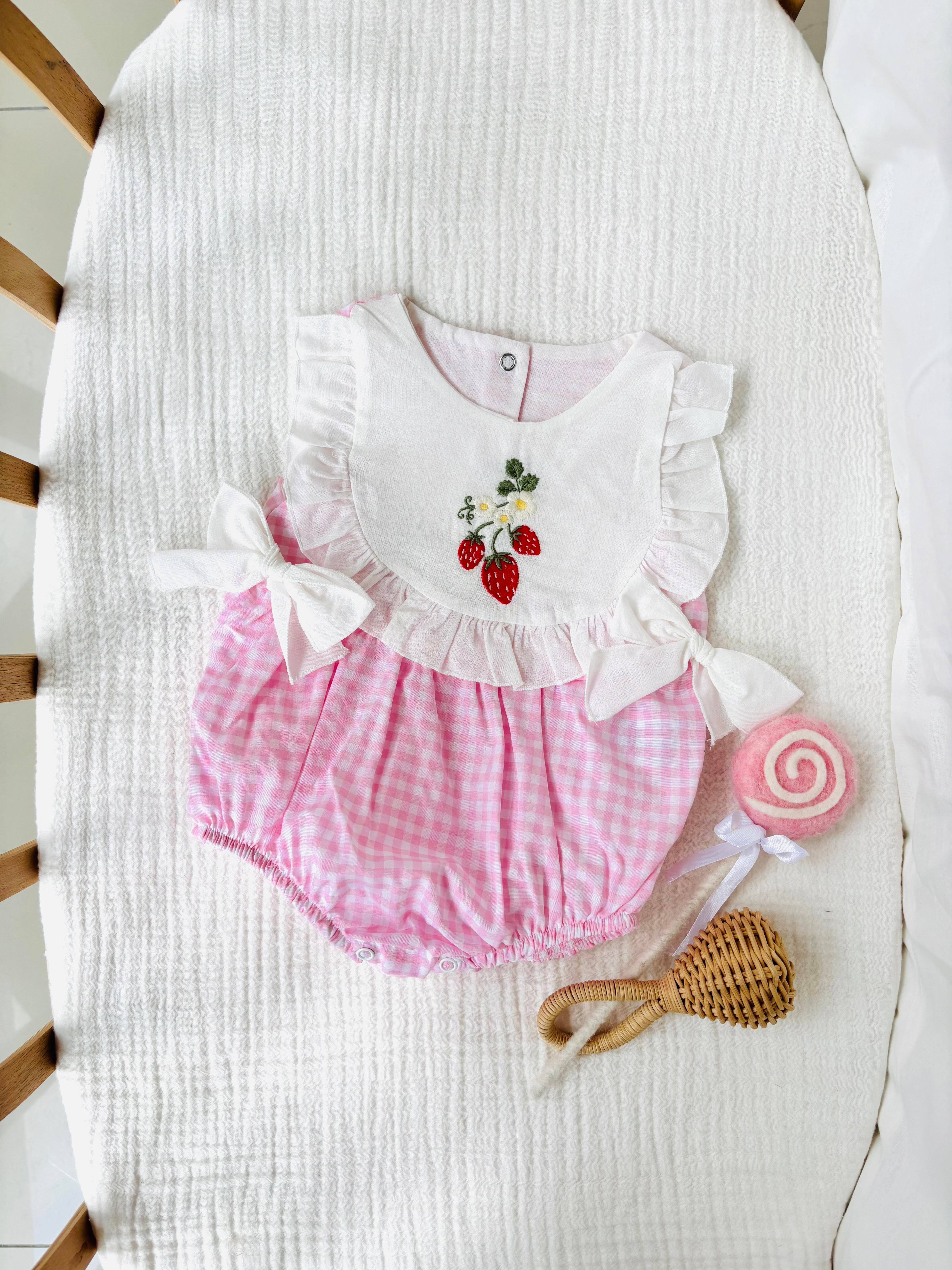 Cherry Ekoseli Romper - Pembe