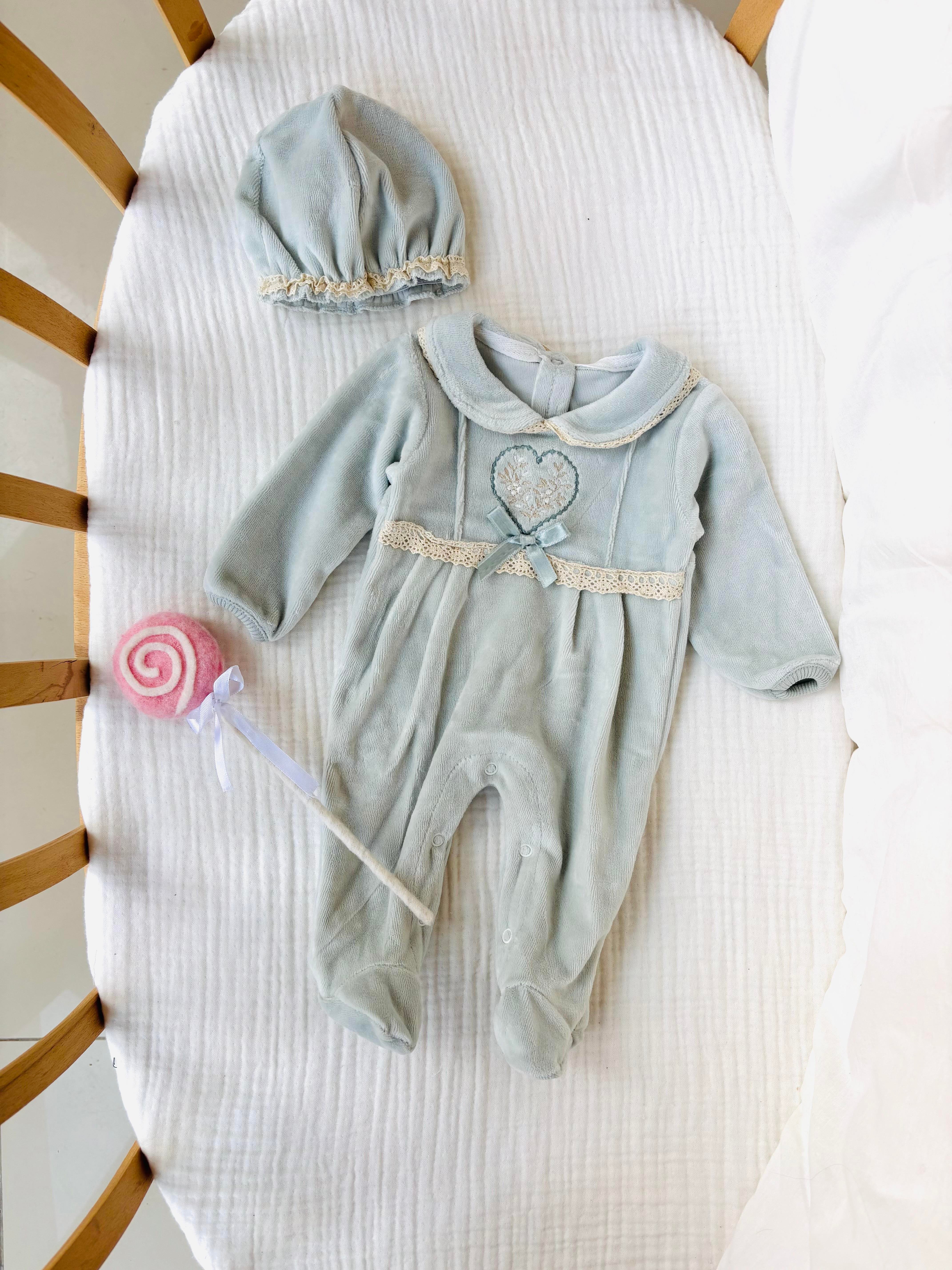 Elf Kadife Kız Bebek Tulum - Mint