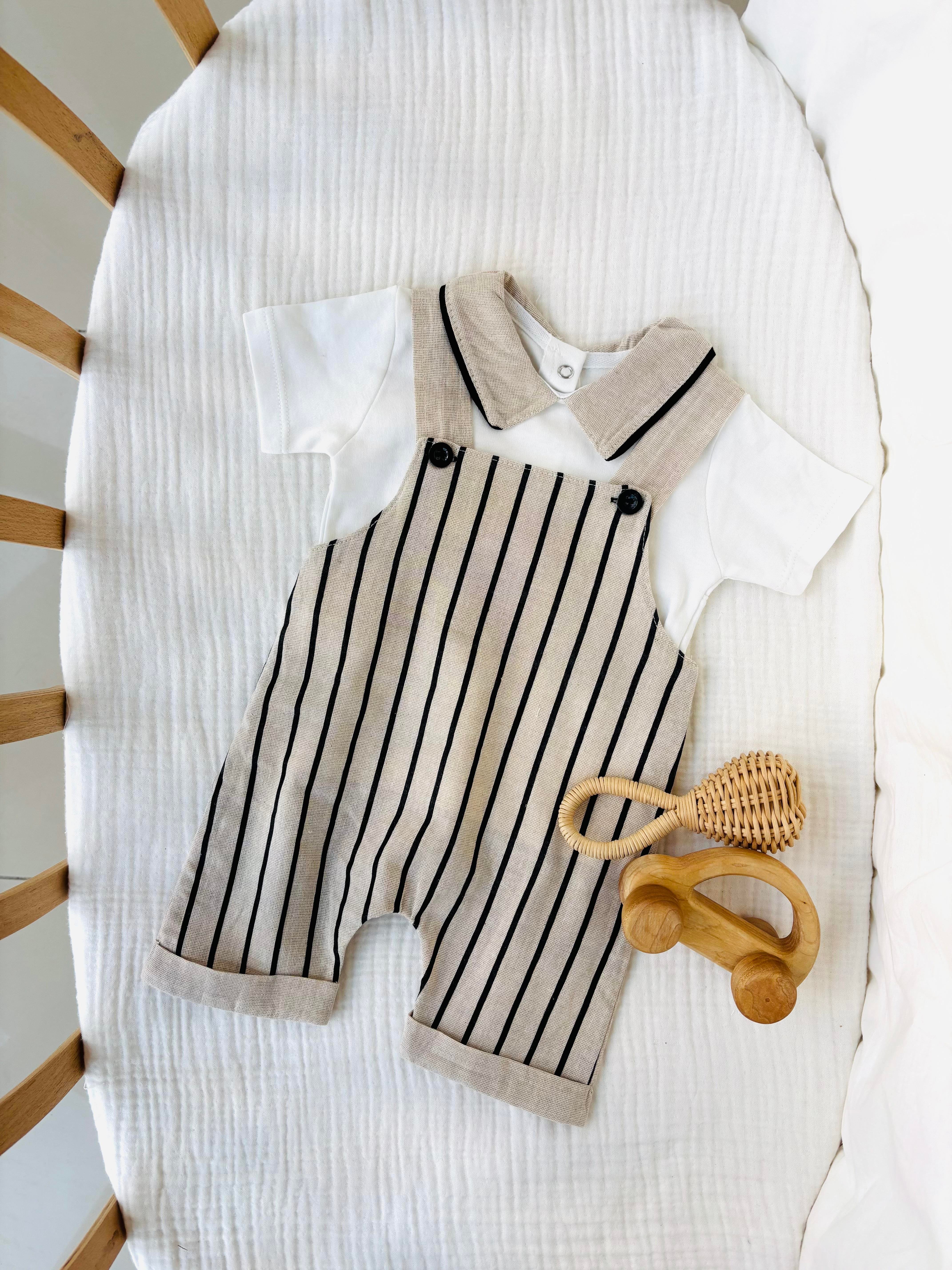 Eric Çizgili Keten Salopet Takım