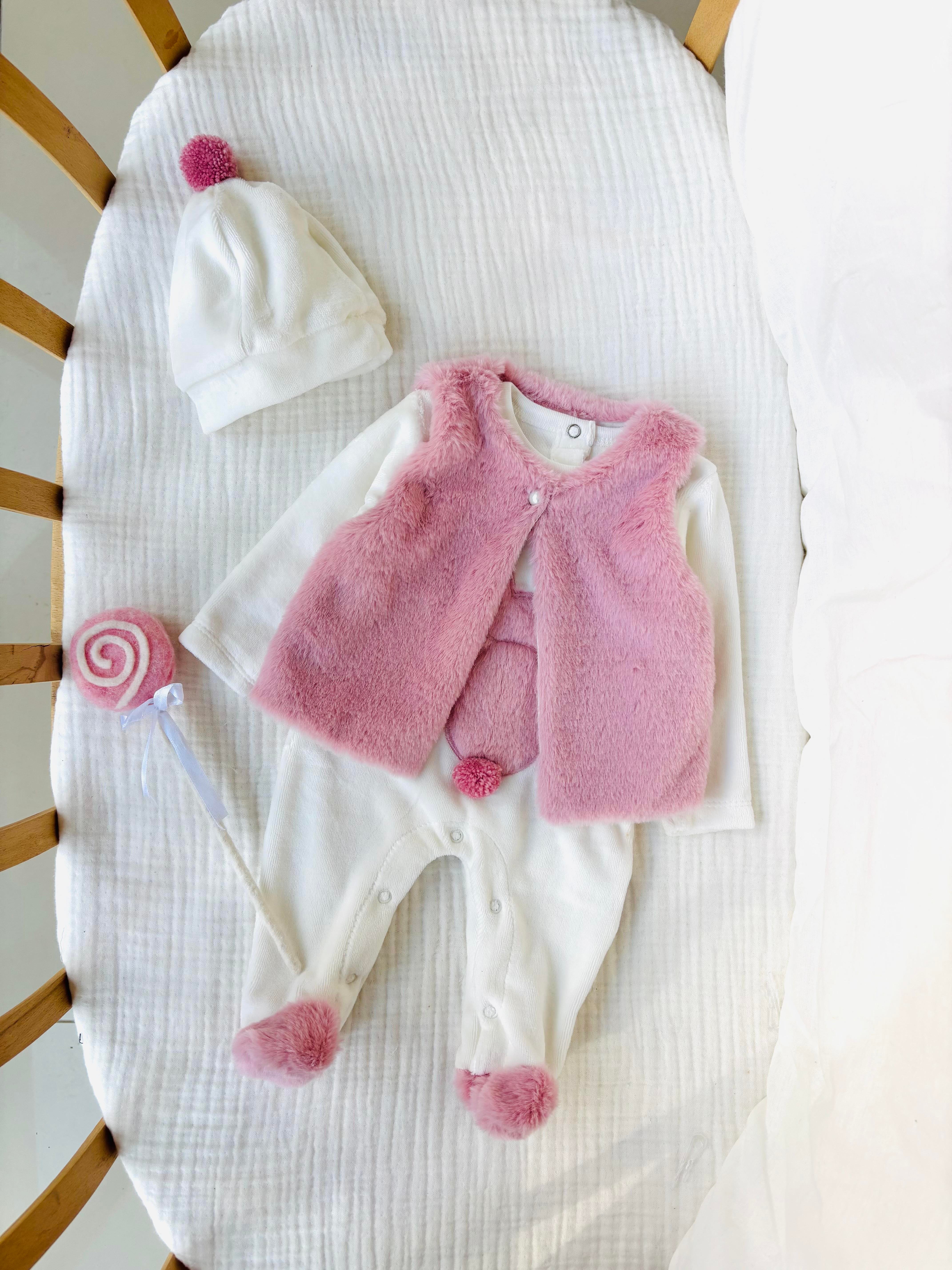 Joy Peluş Yelek Tulum - Pembe