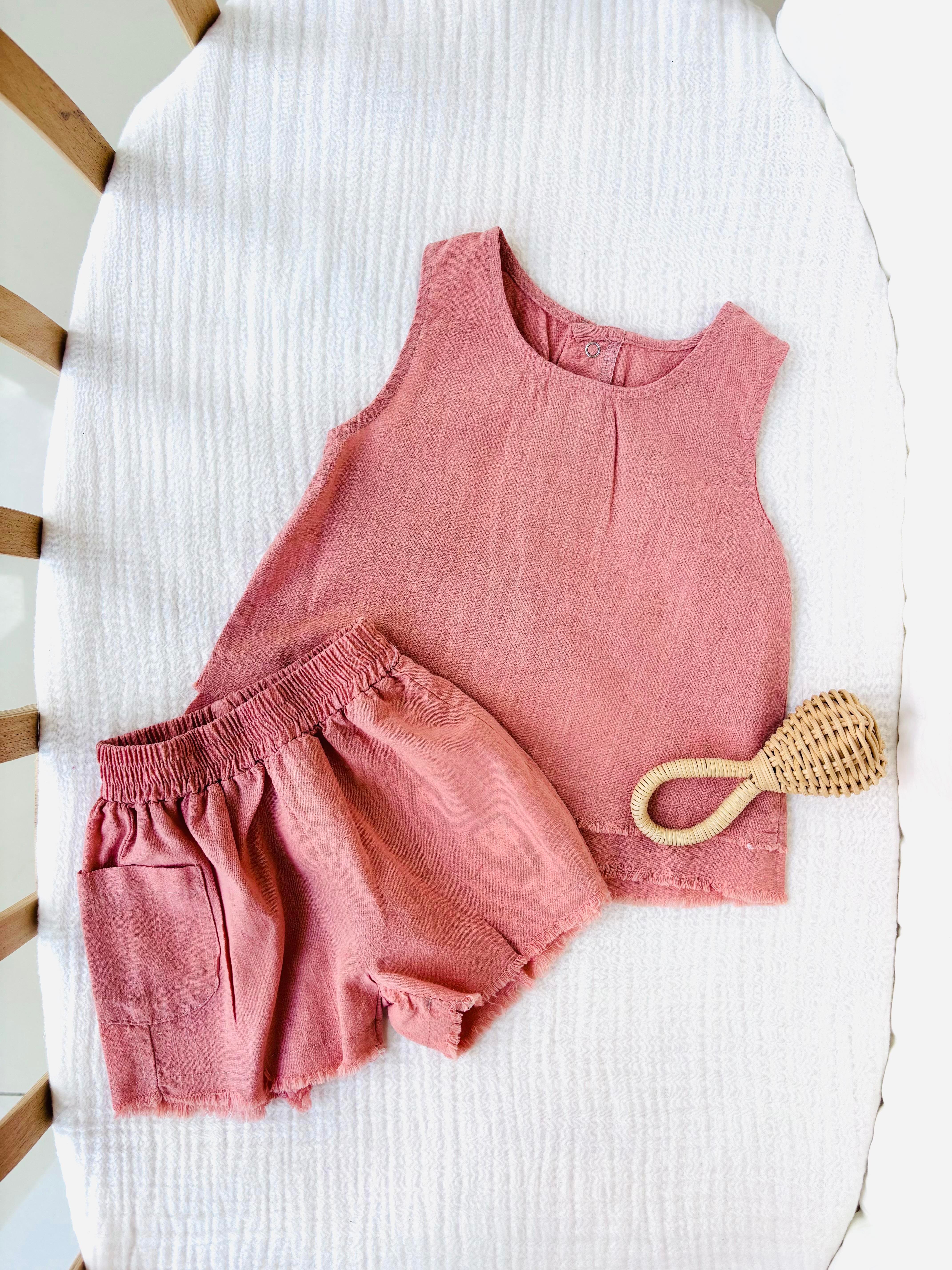 Luna Keten Alt Üst Takım - Gül Kurusu