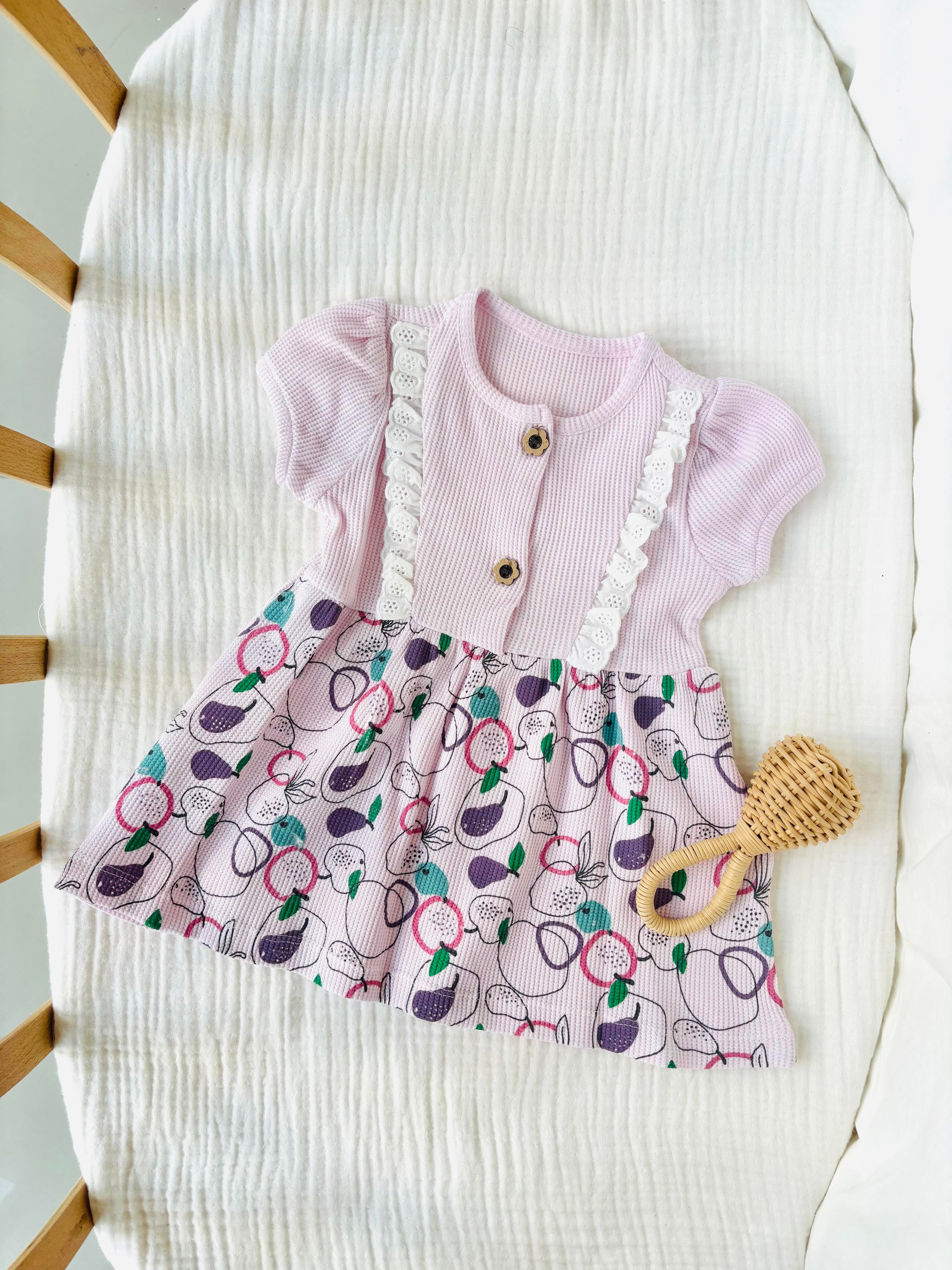 Meyveli Waffle Elbise - Lila