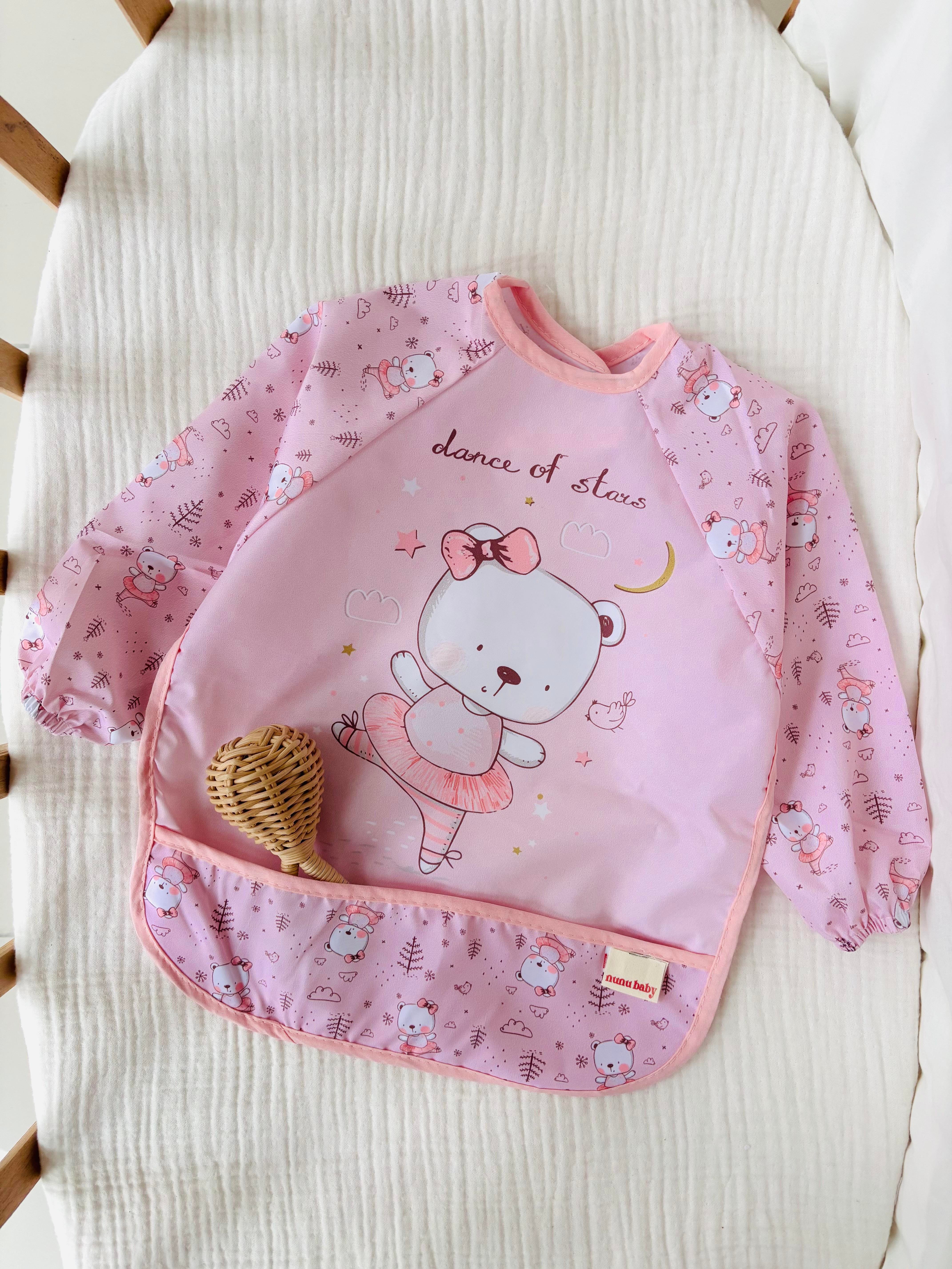 Pembe Ayıcıklı Kollu Mama Önlüğü