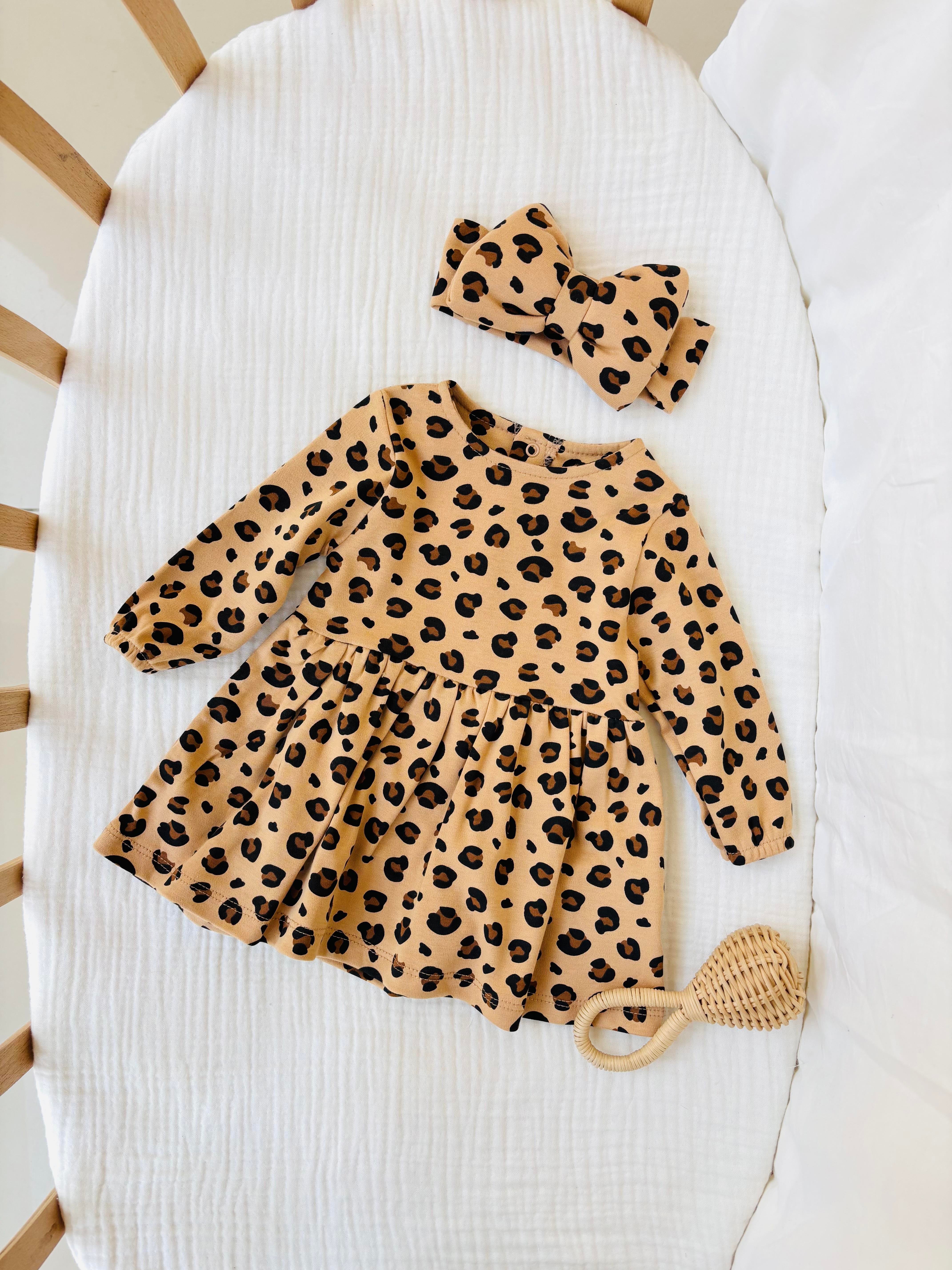 Reina Leoparlı Bandanalı Elbise