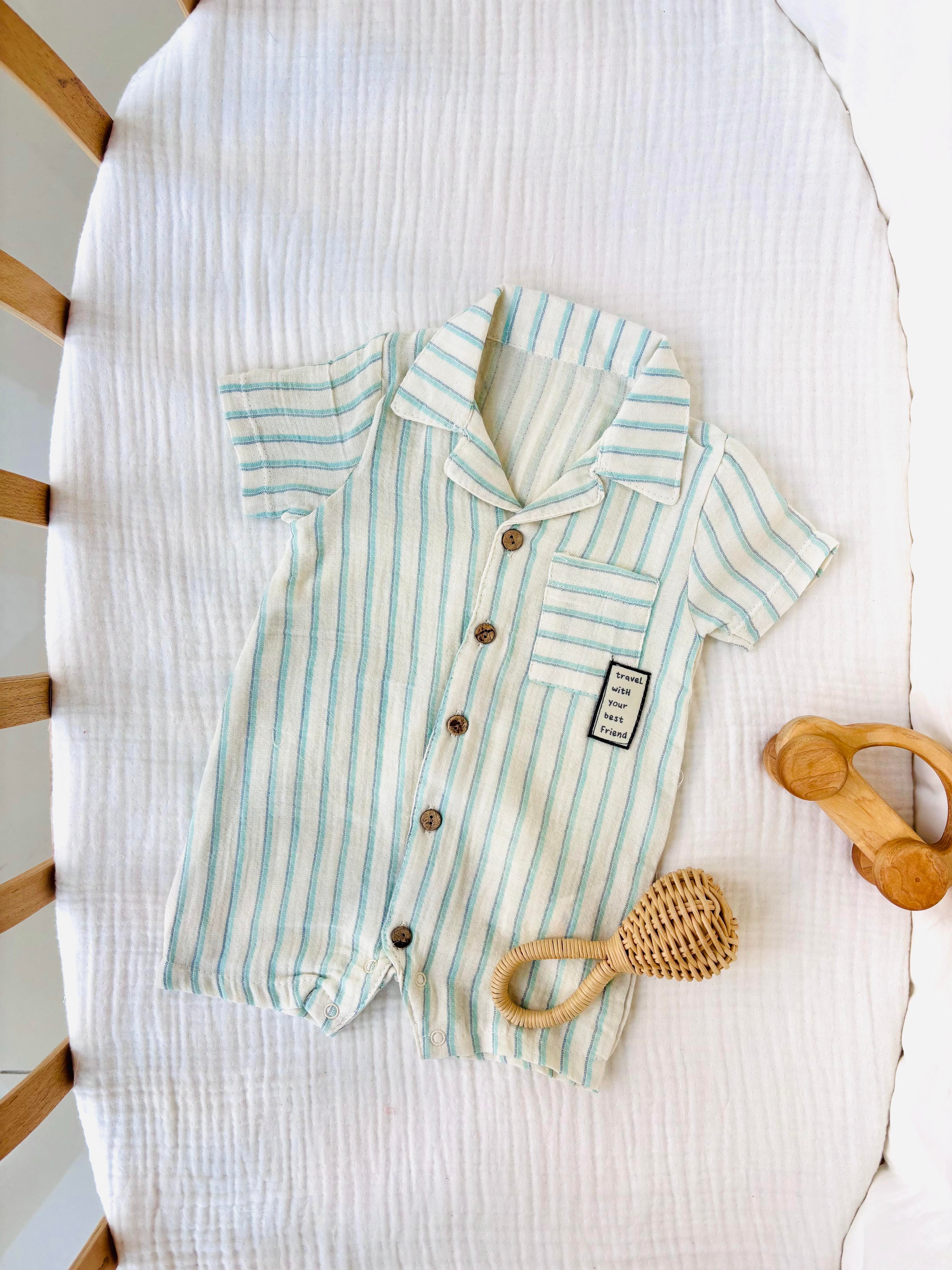 Rex Çizgili Müslin Tulum - Yeşil