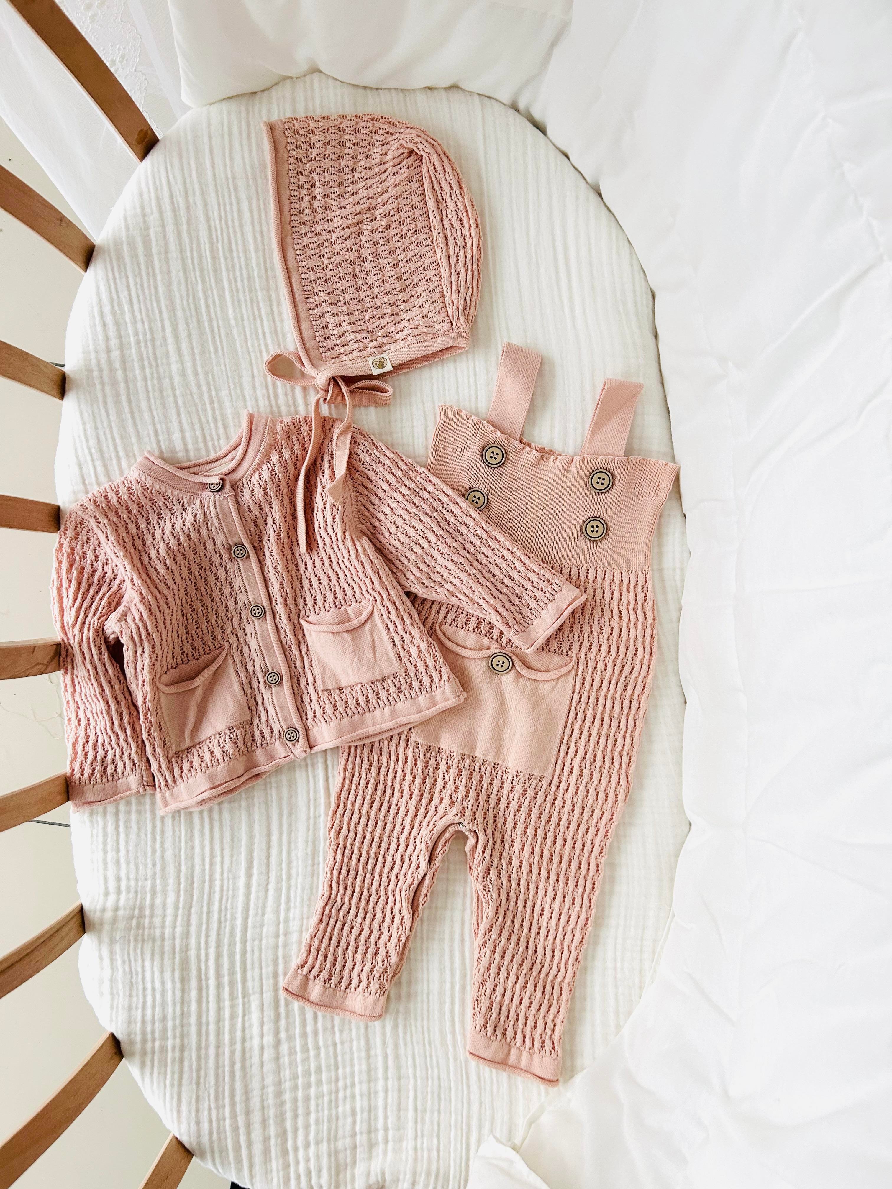 Rosa 3 Parça Triko Salopet Takım - Pudra