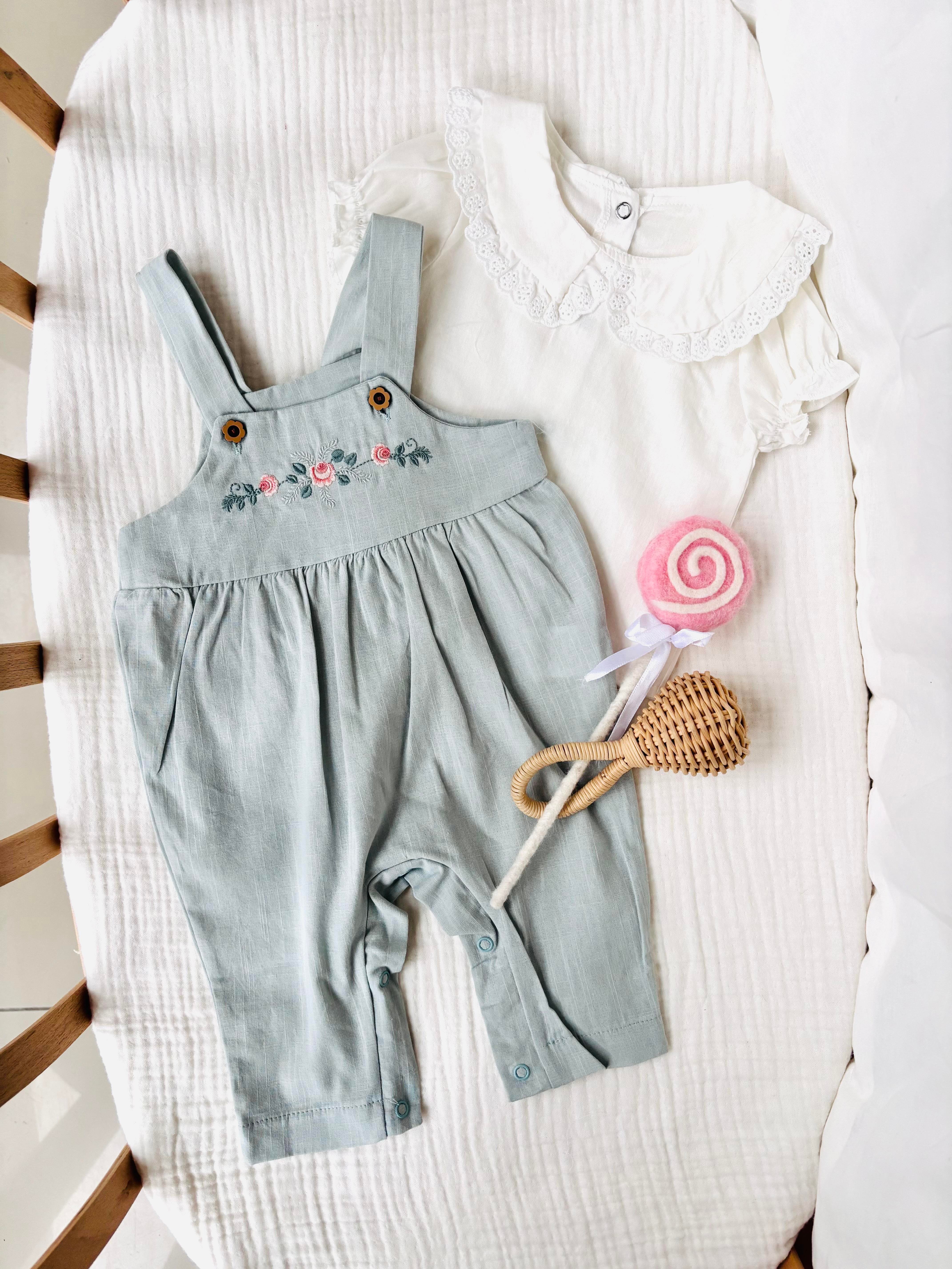 Stacie Çiçek Nakışlı Salopet Takım -  Mint