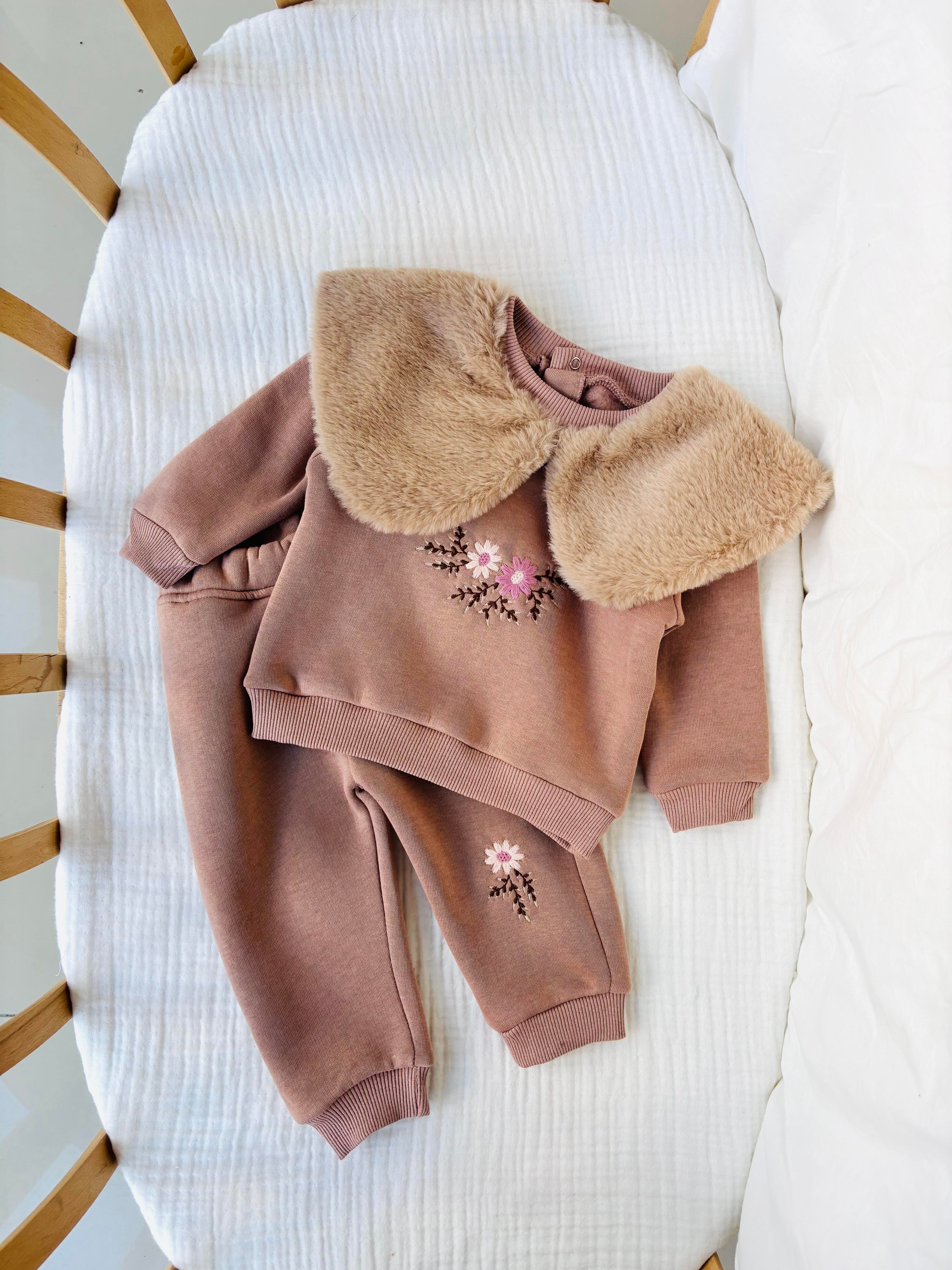 Viola Peluş Yaka Takım - Kahve