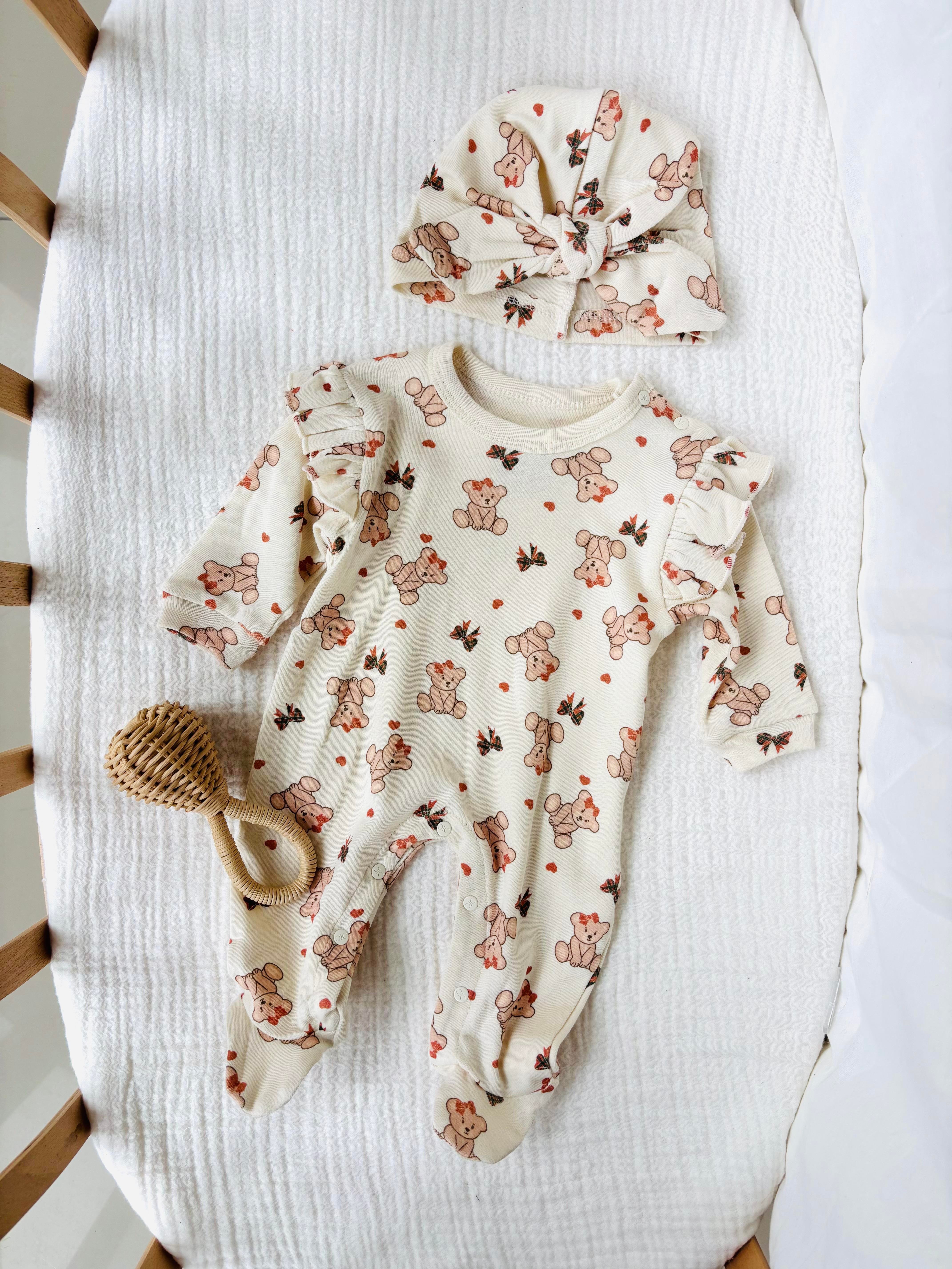 Yeda Teddy Baskılı Şapkalı Tulum