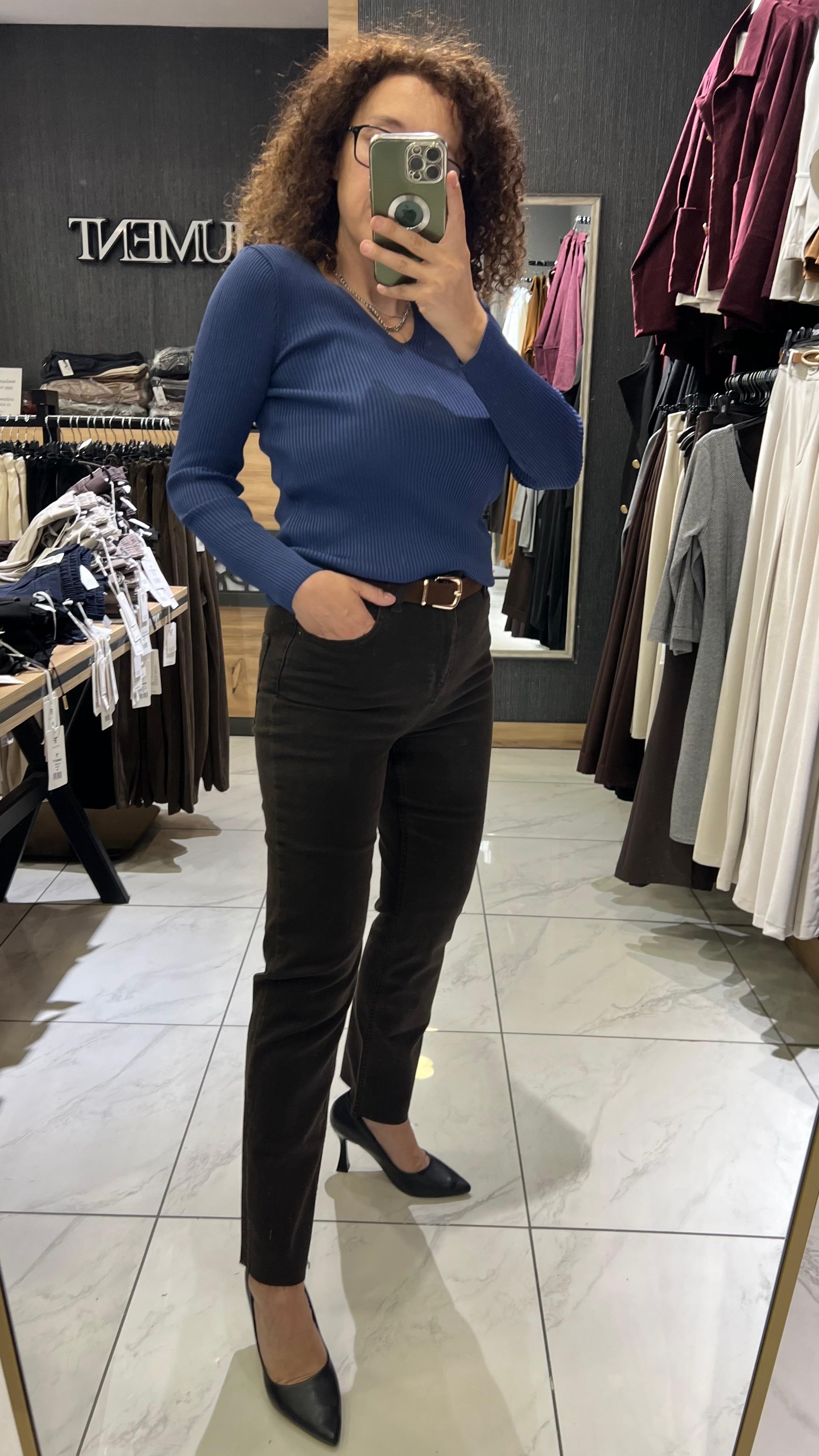 KEMERLİ JEAN PANTOLON KAHVE