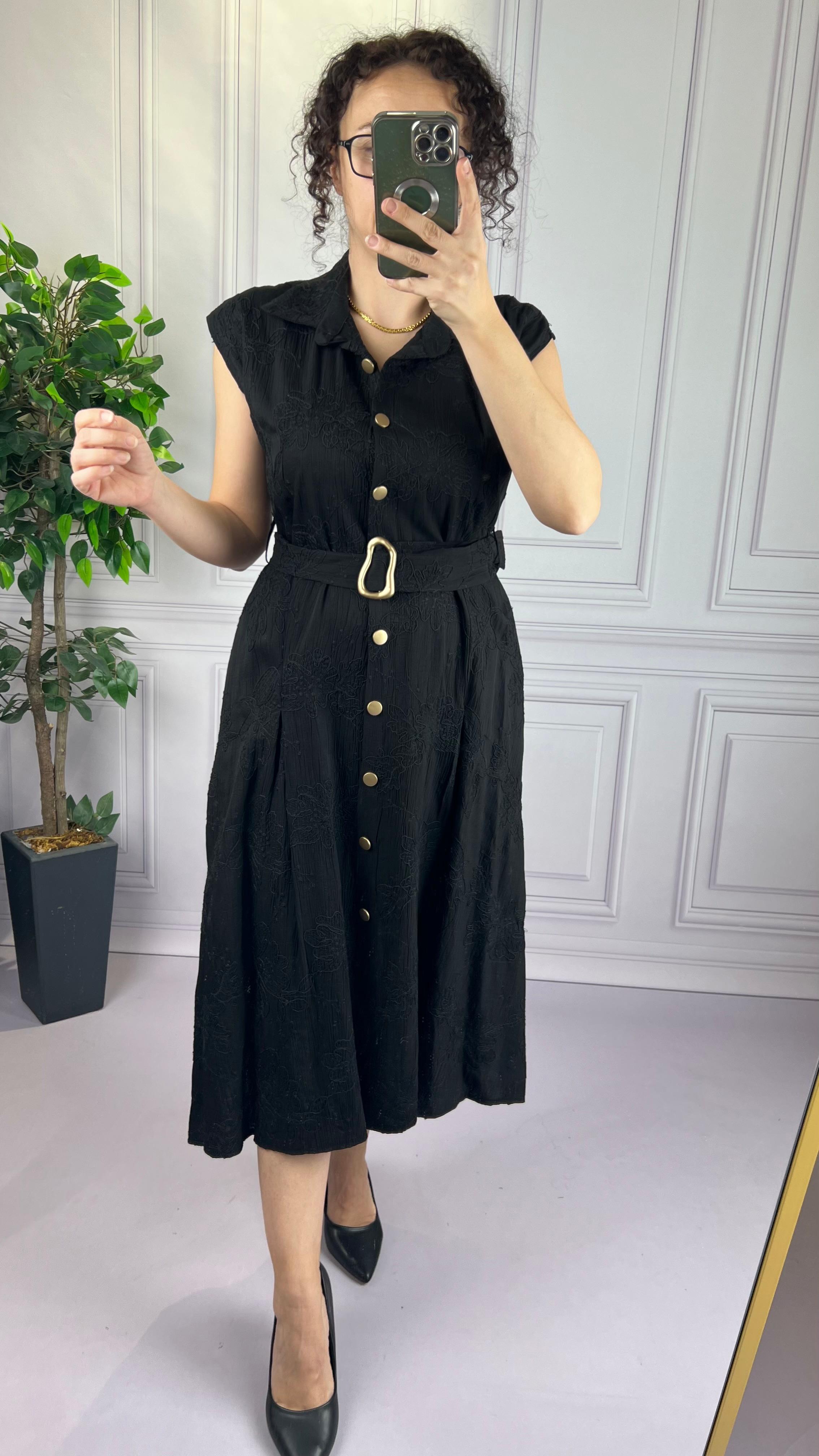 NAKIŞLI ELBİSE SİYAH