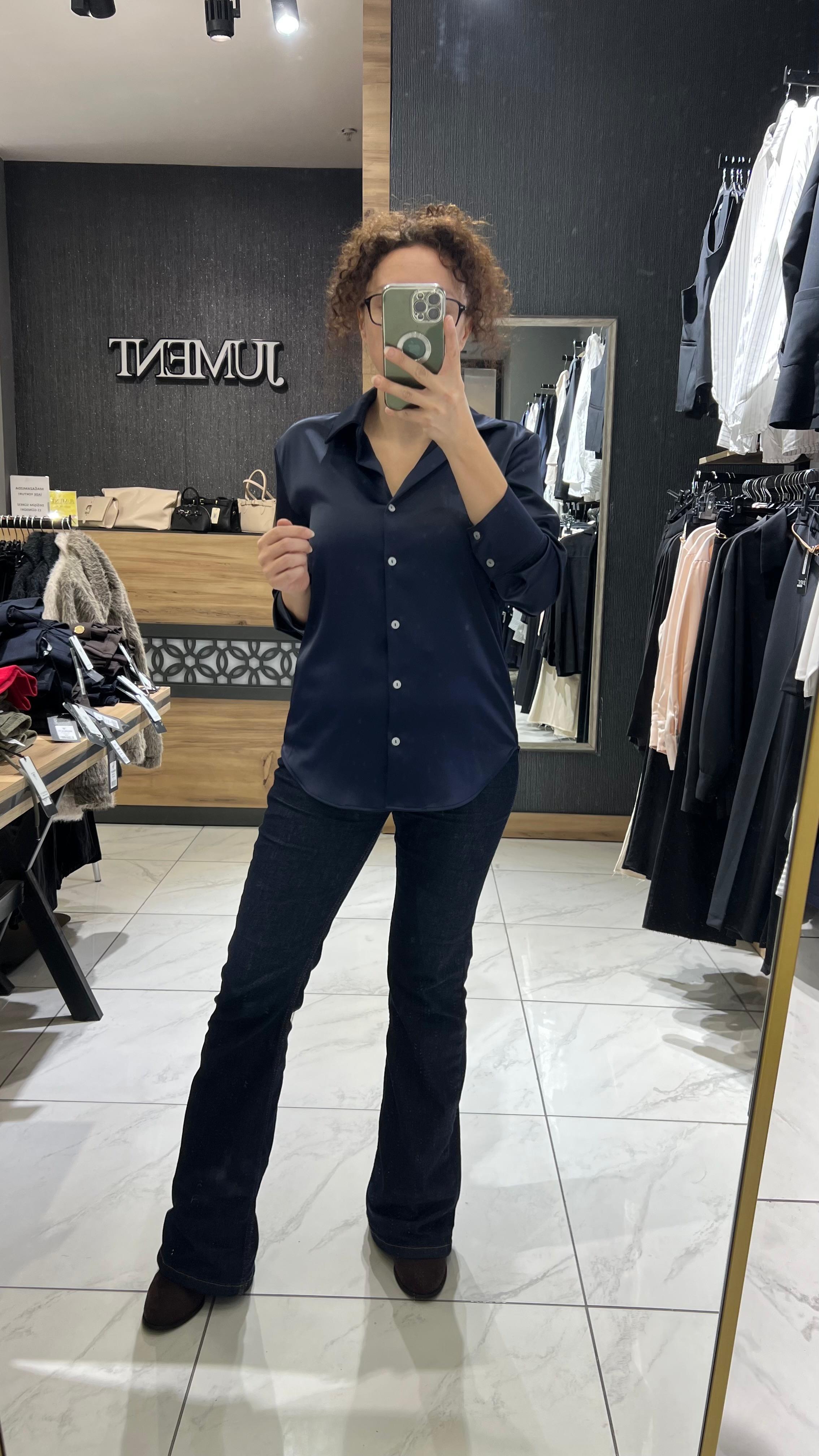 SATEN GÖMLEK LACİVERT