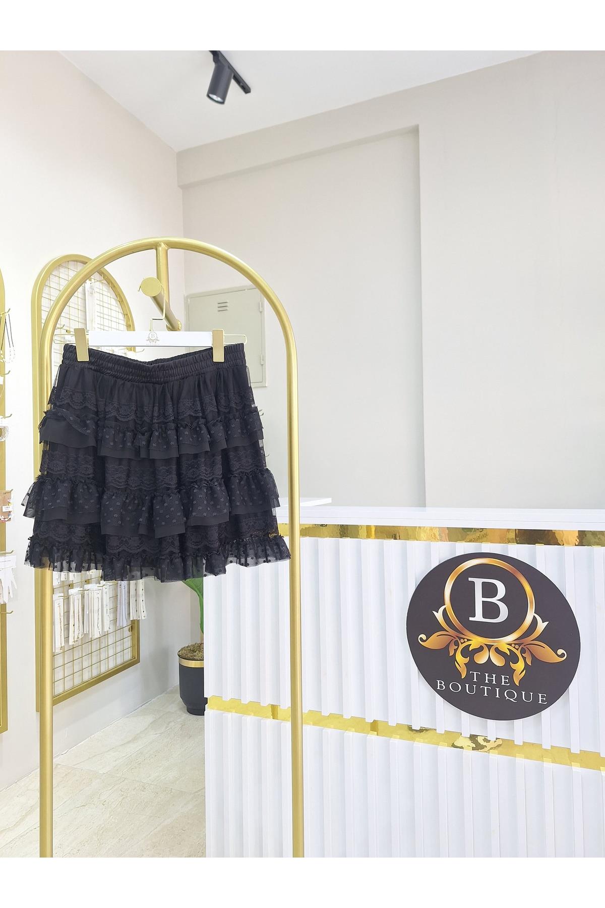 Beli Lastikli Mini Boy Tül Detay Şort Etek