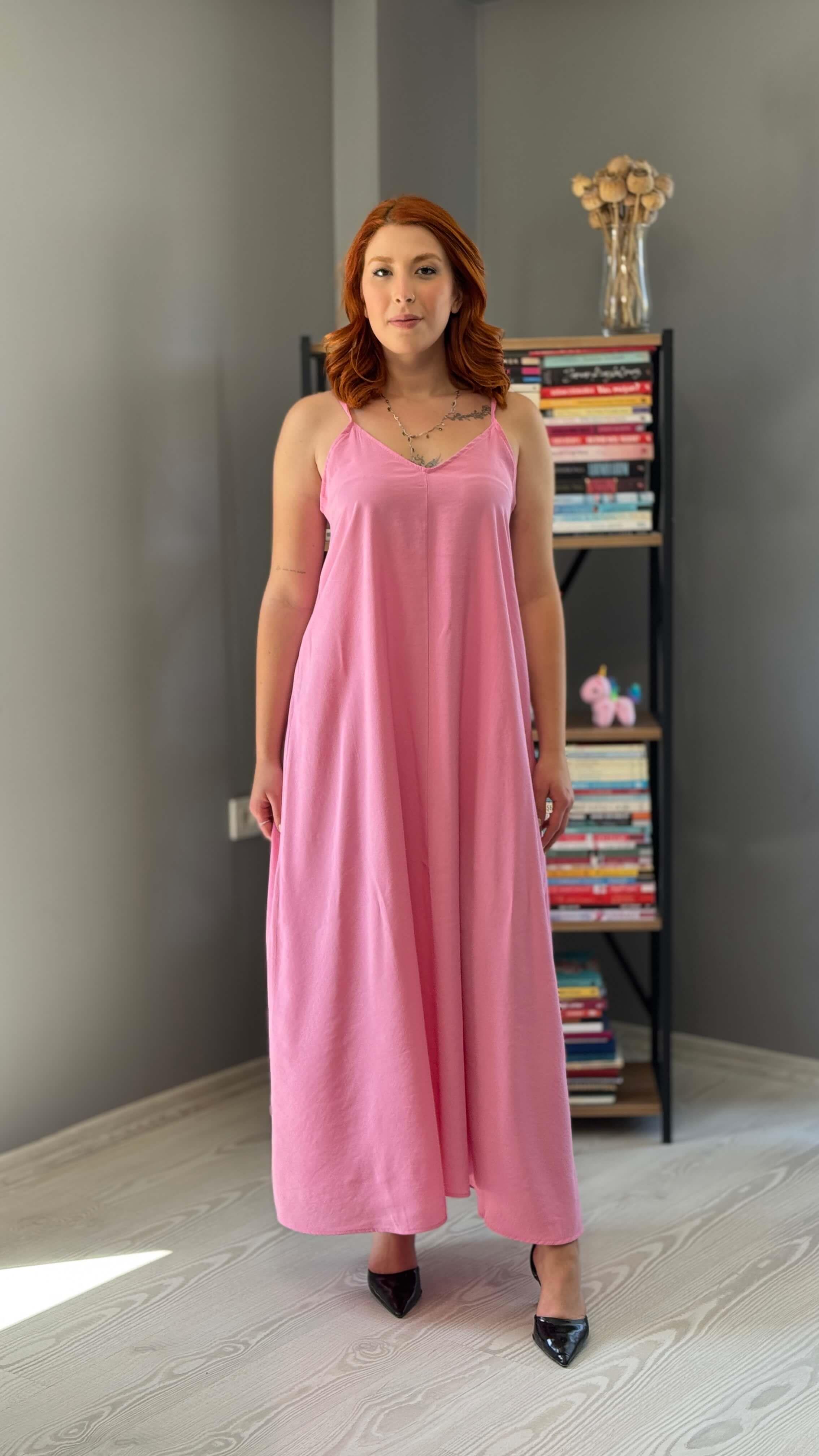 Pembe Askılı Elbise