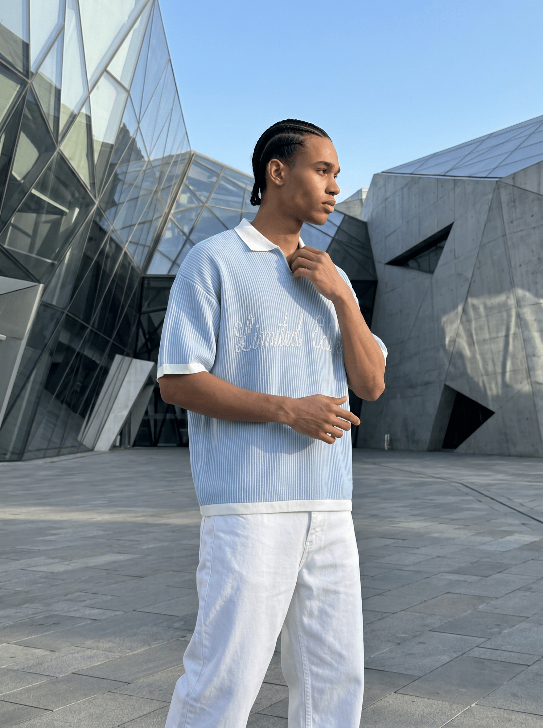 Oversize Polo Yaka Çizgili T-Shirt