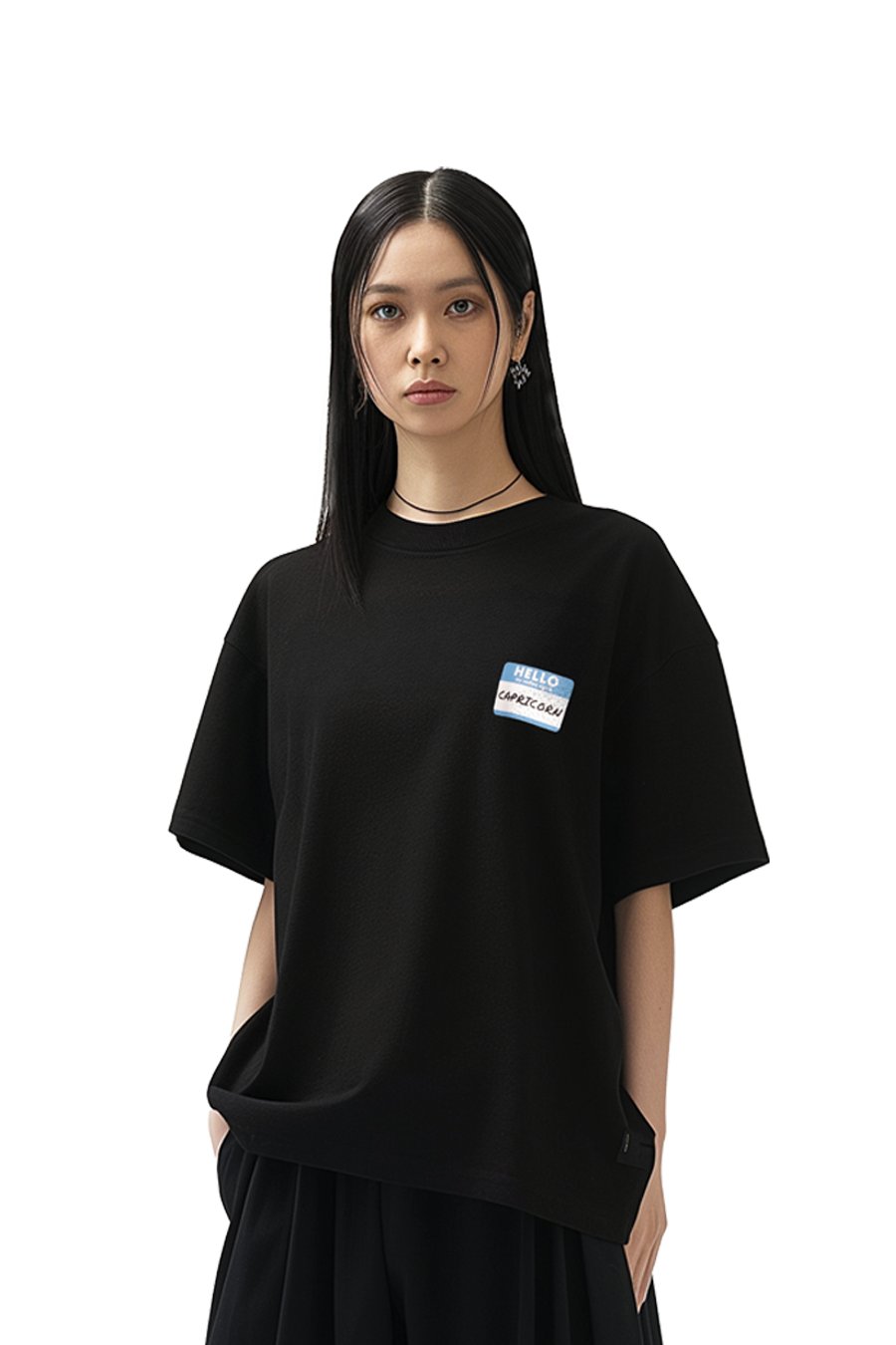 Kadın Oversize Siyah T-Shirt Oğlak Burcu