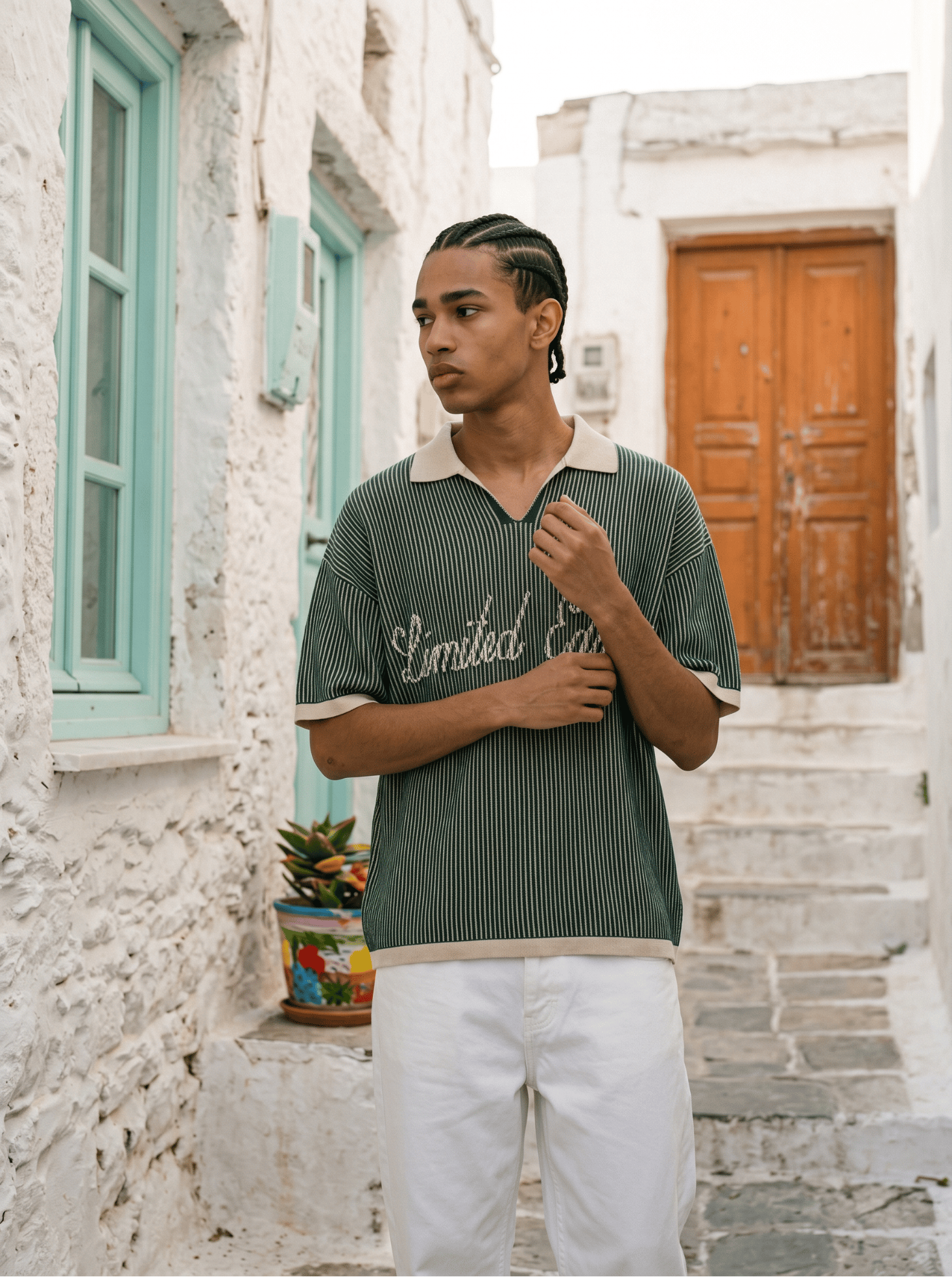 Oversize Polo Yaka Çizgili T-Shirt