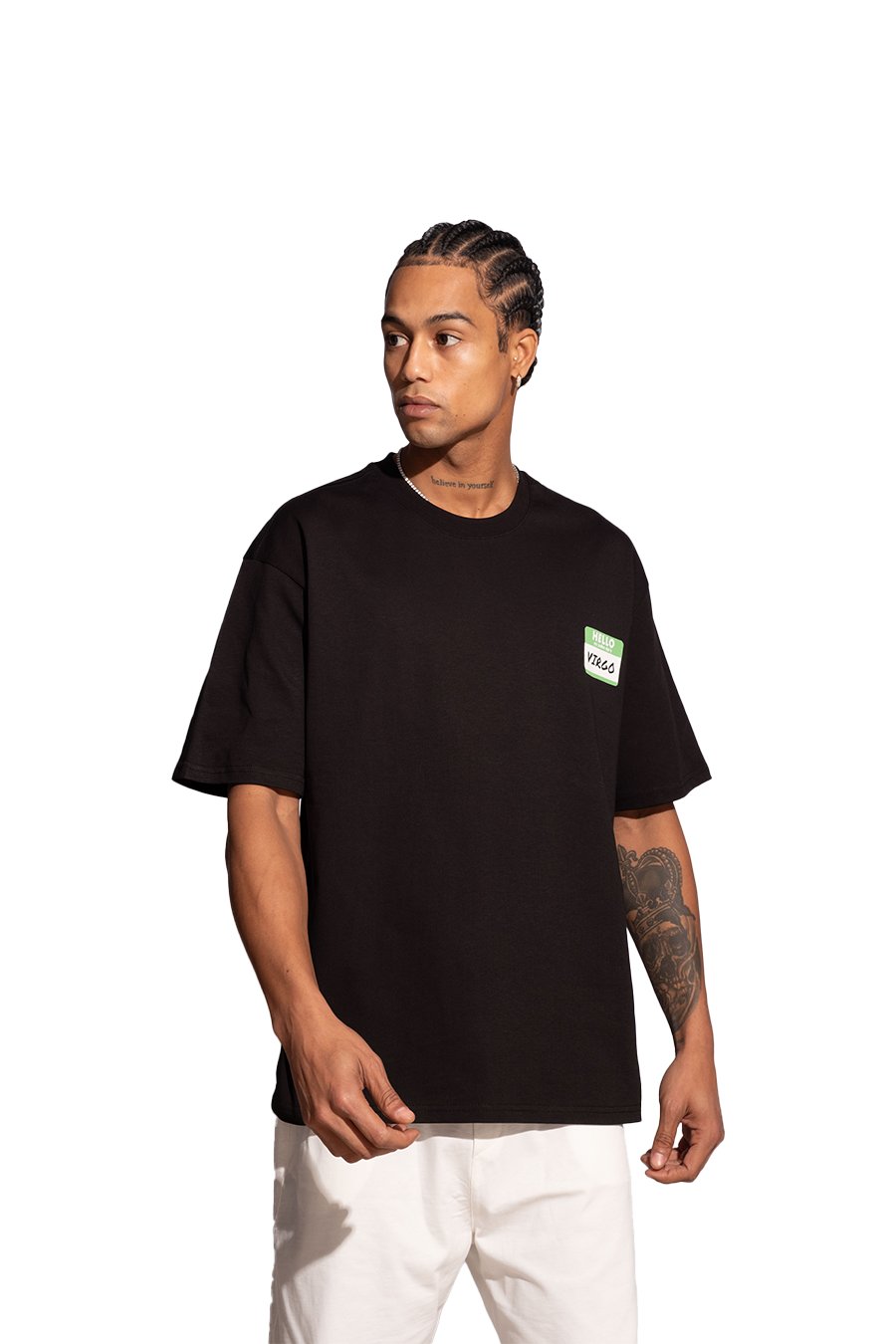 Erkek Oversize Siyah T-Shirt Başak Burcu