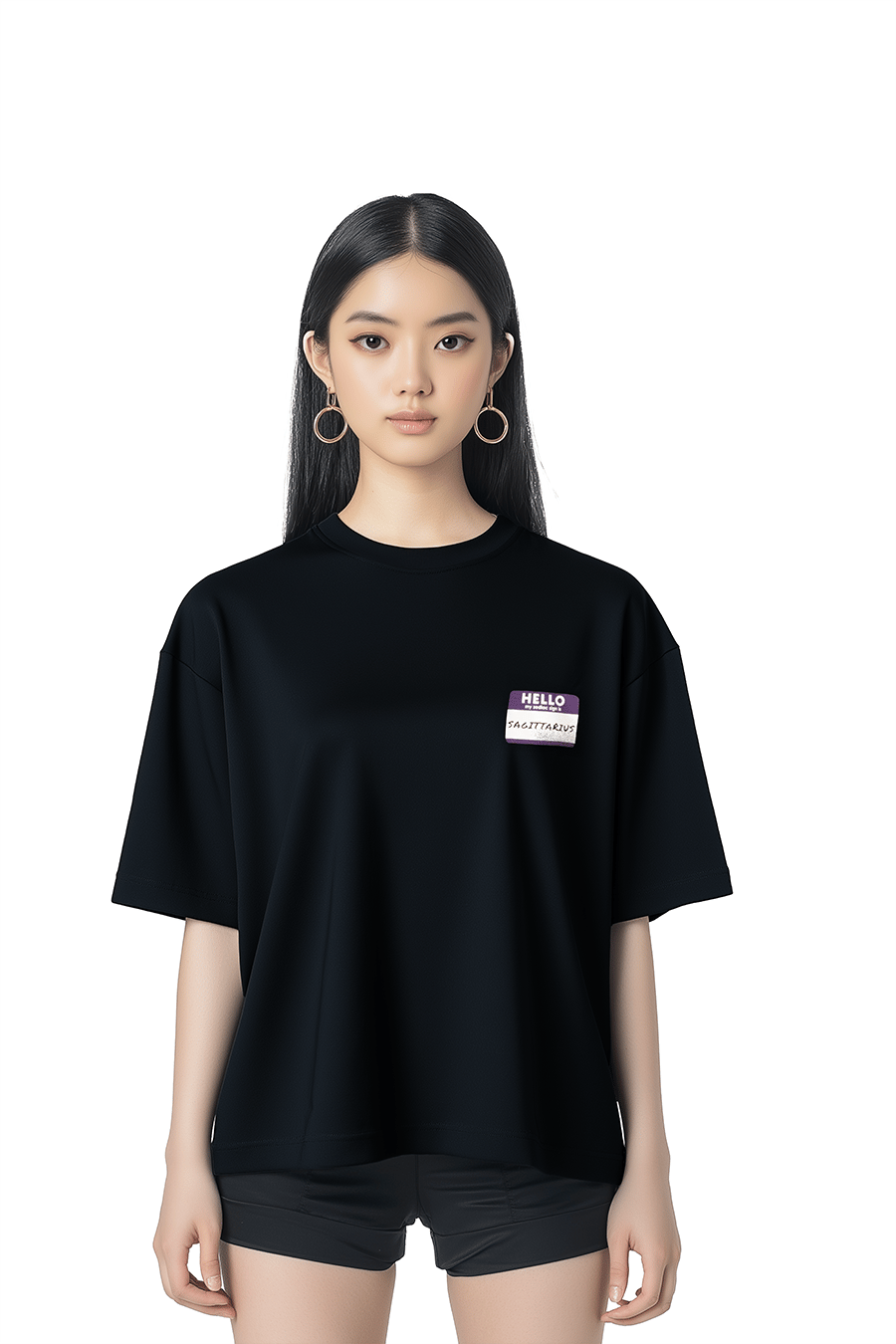 Kadın Oversize Siyah T-Shirt Yay Burcu