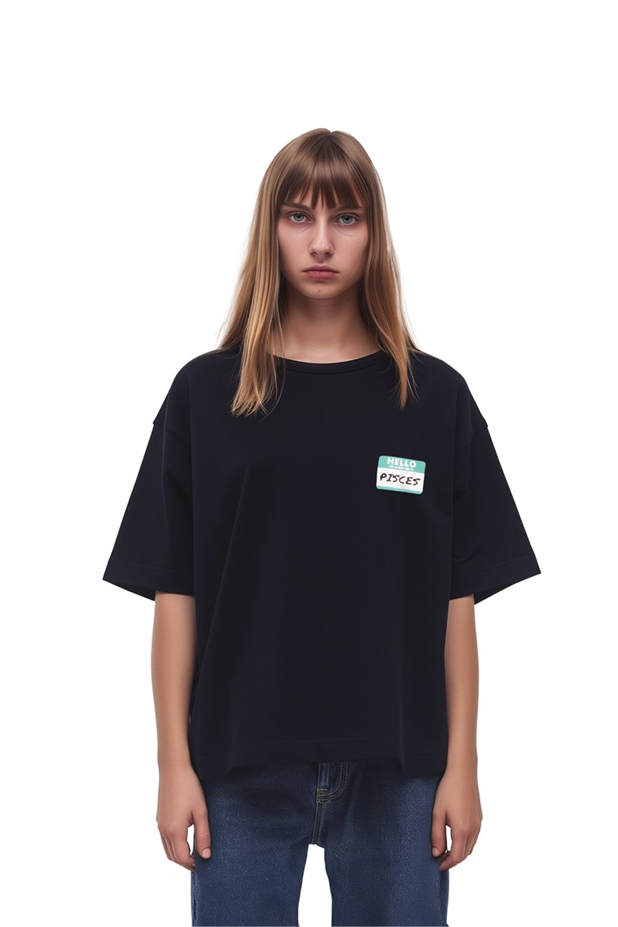 Kadın Oversize Siyah T-Shirt Balık Burcu