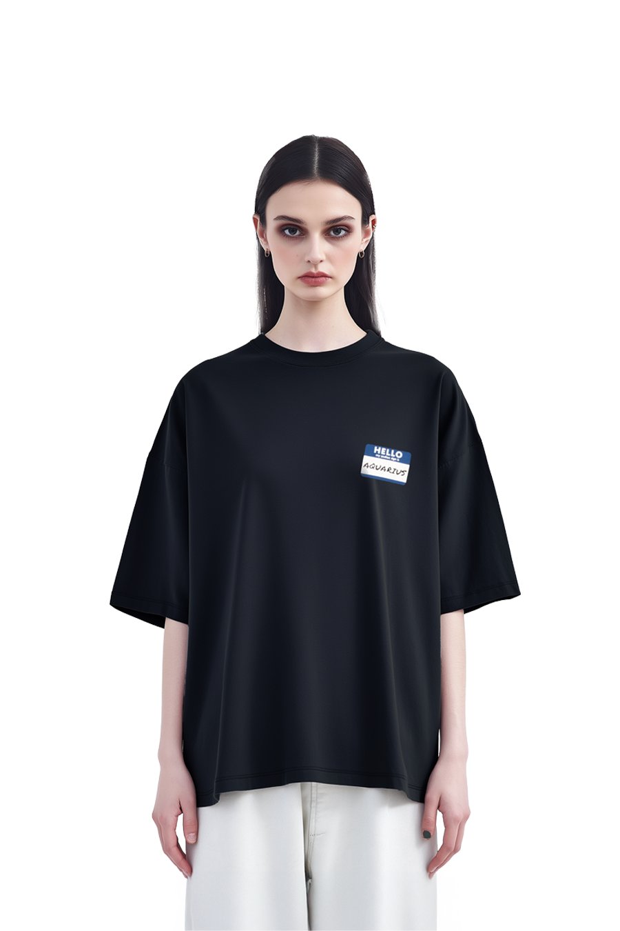 Kadın Oversize Siyah T-Shirt Kova Burcu