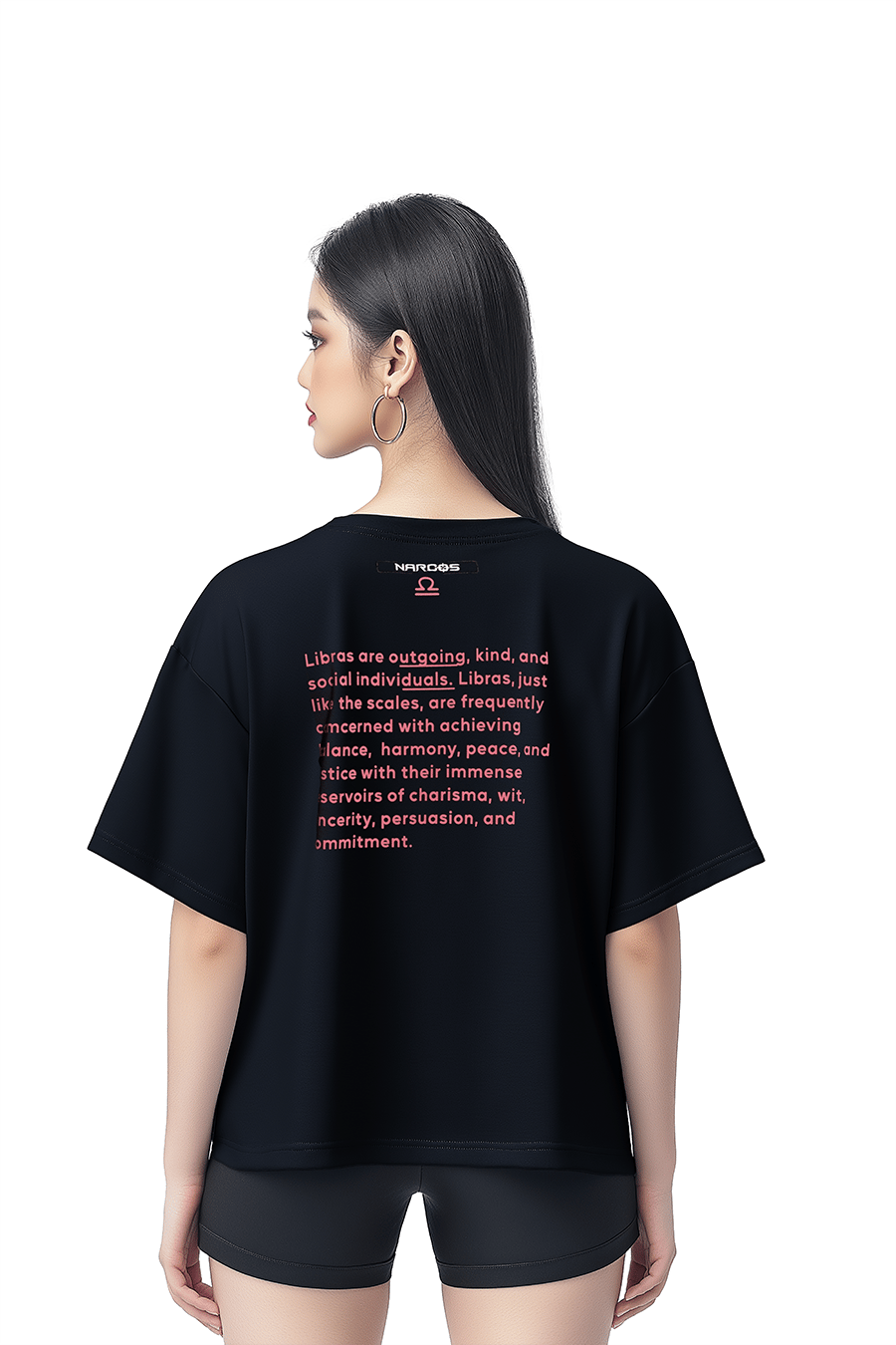 Kadın Oversize Siyah T-Shirt Terazi Burcu