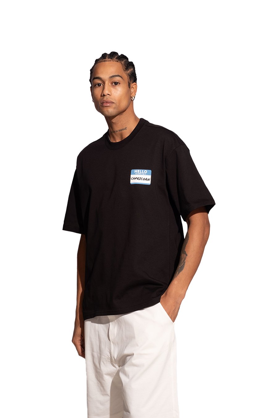Erkek Oversize Siyah T-Shirt Oğlak Burcu