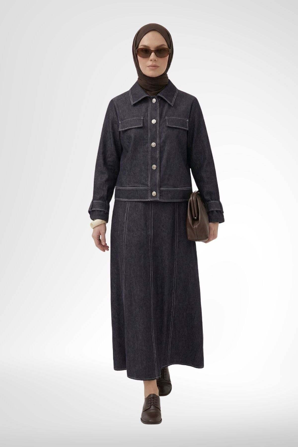 26YT635 Denim Etekli Takım Lacivert